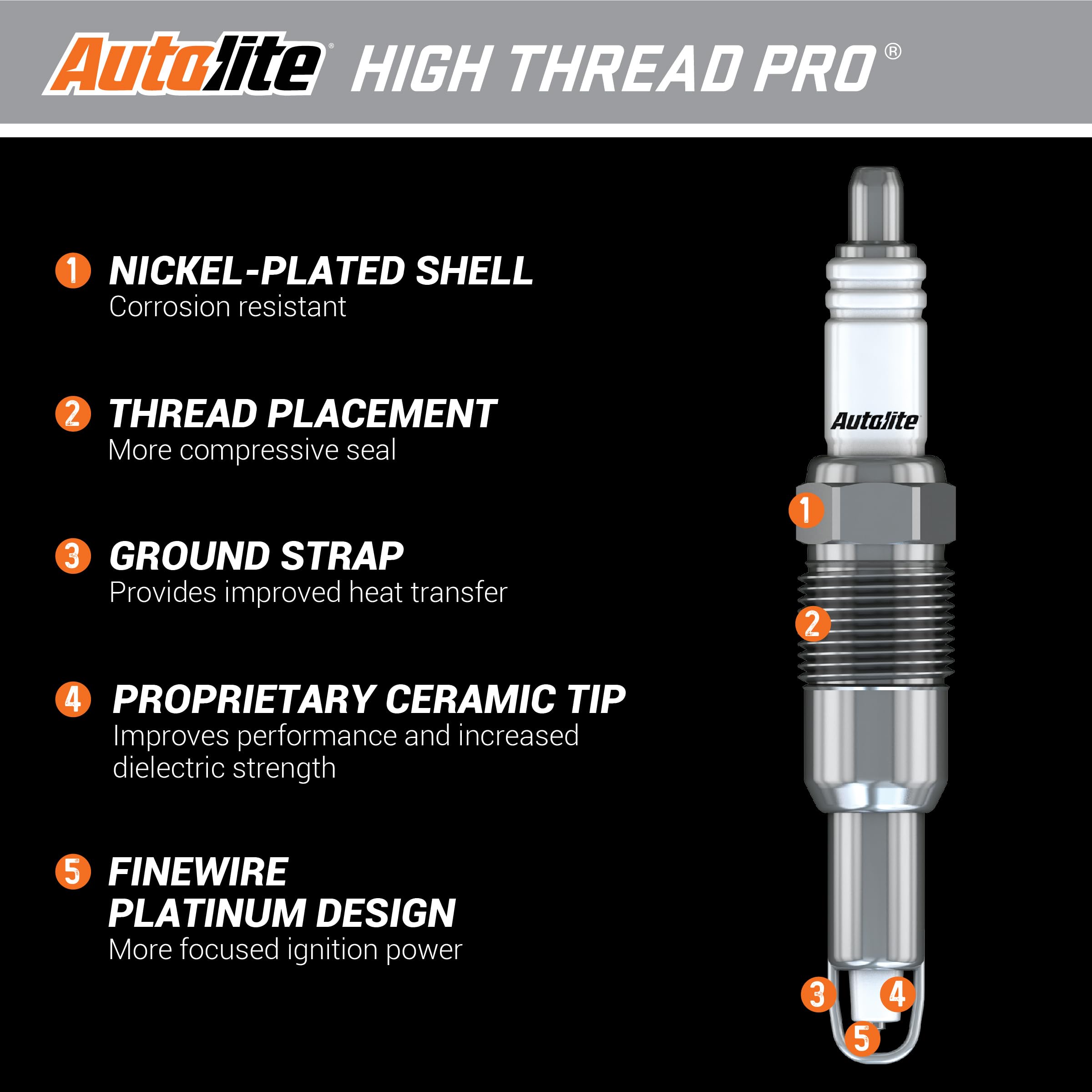 Autolite Ht15 Platinum High Thread Spark Plug, Pack Of 1