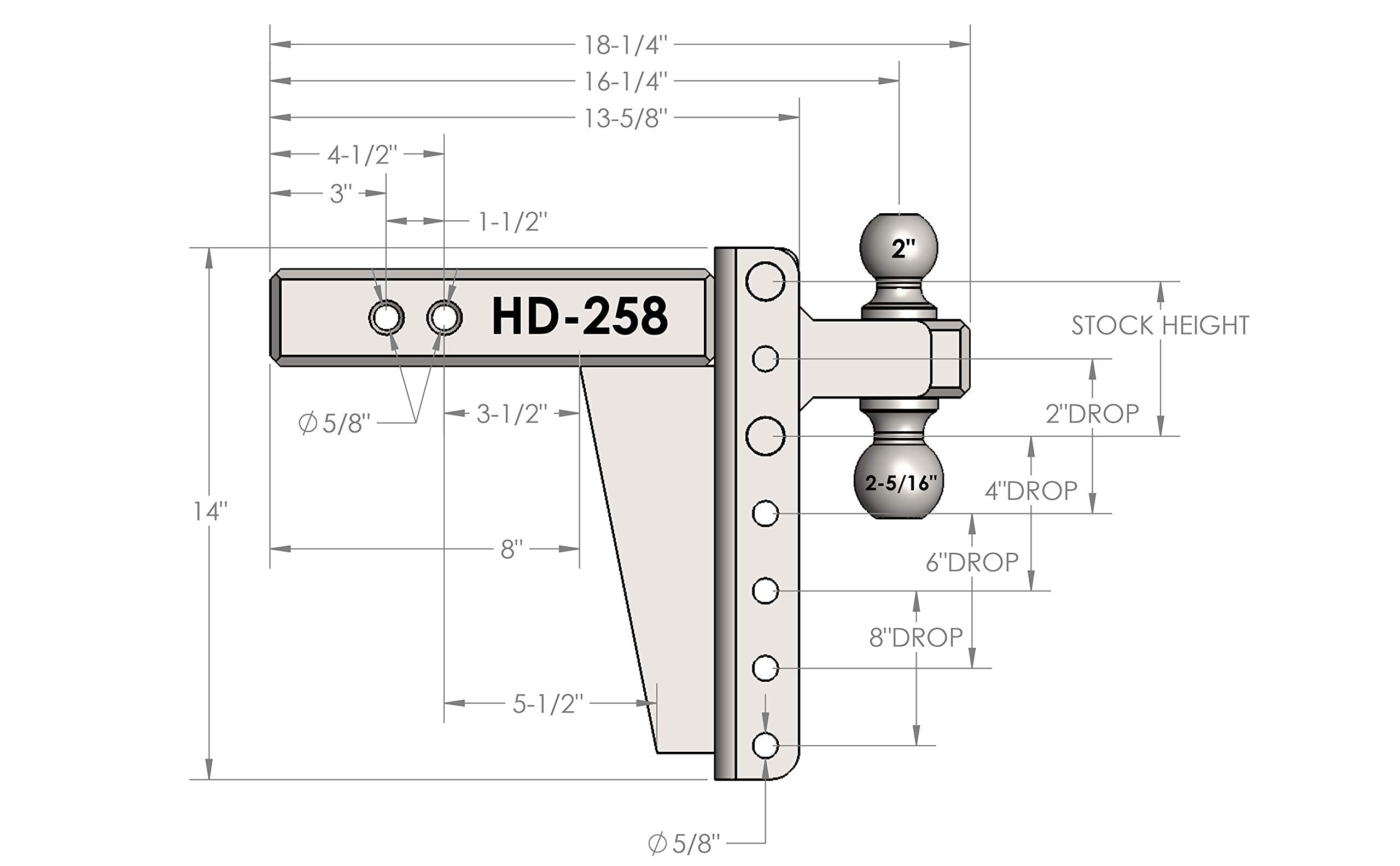 Bulletproof Hitches 2.5'' Adjustable Heavy Duty Trailer Hitch (22,000Lb Rating) - 8'' Drop/Rise Trailer Hitch With 2'' & 2-5/16'