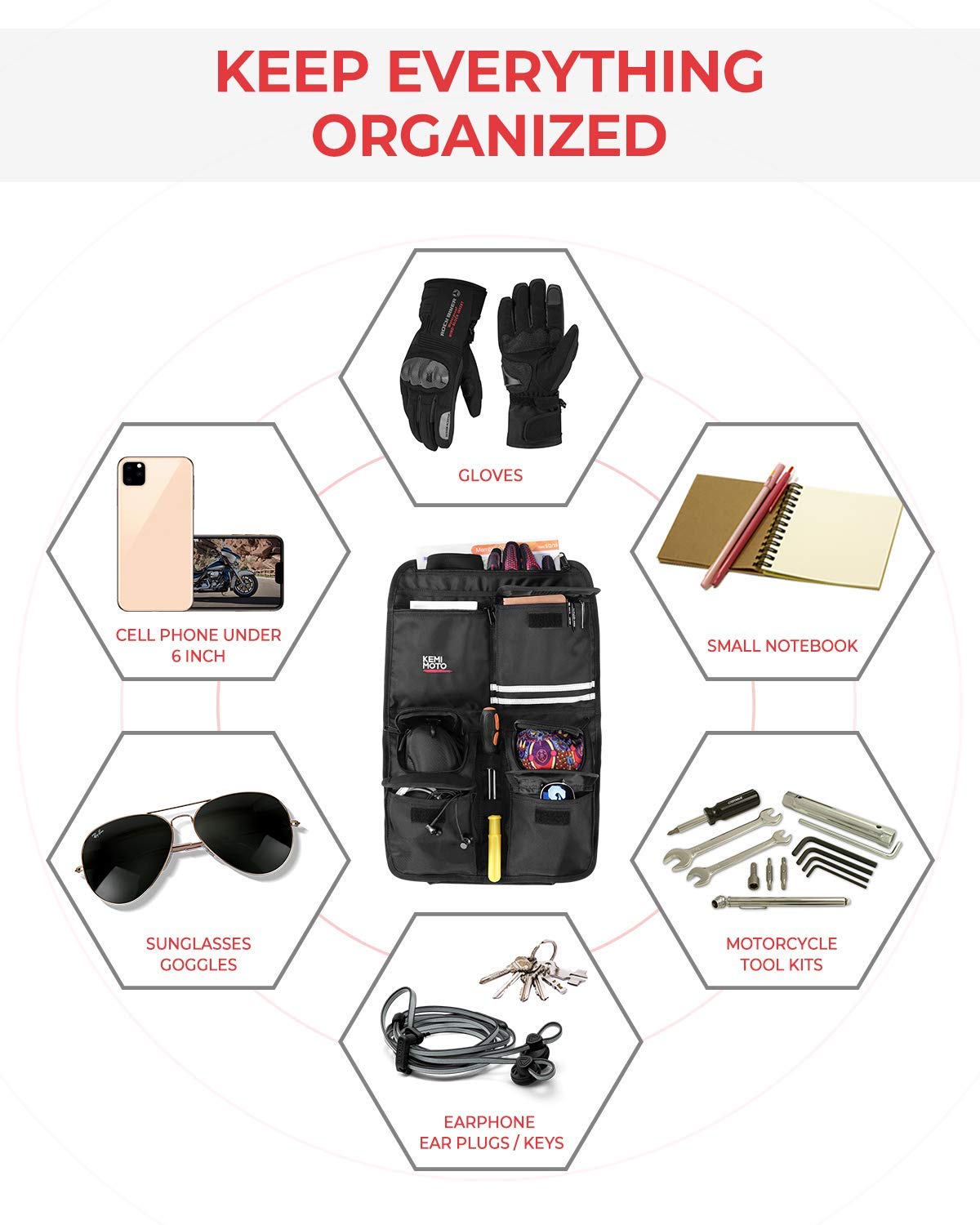 Kemimoto Tour Pack Lid Organizer For Road Glide Road King Electra Glide Street Glide Touring Travel-Paks