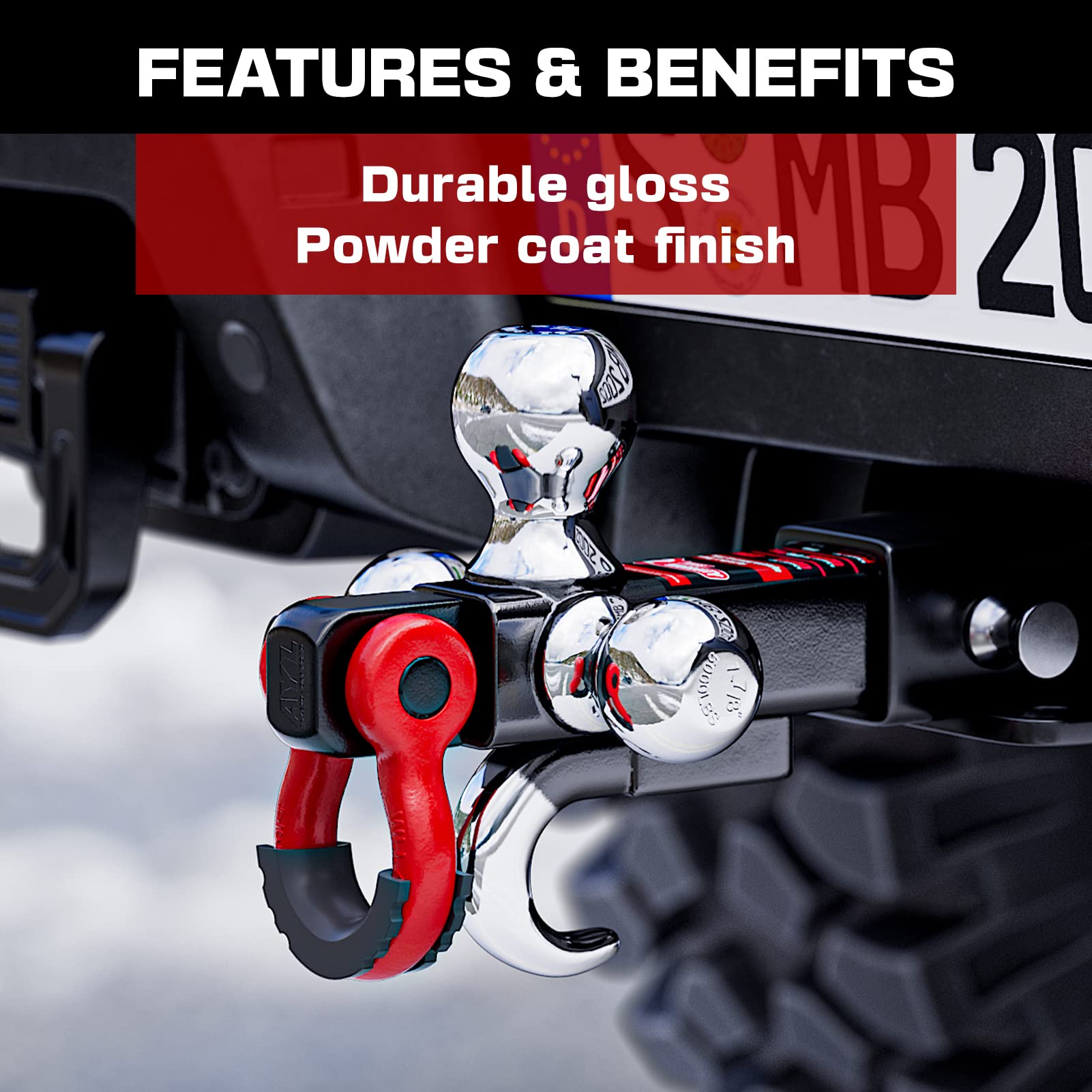 Ayleid Trailer Hitch Tri-Ball Mount With Hook&Pin&Rotatable Tow Shackle,Fits 2-In Receiver With 1-7/8-In,2-In,2-5/16-In Hitch Ball
