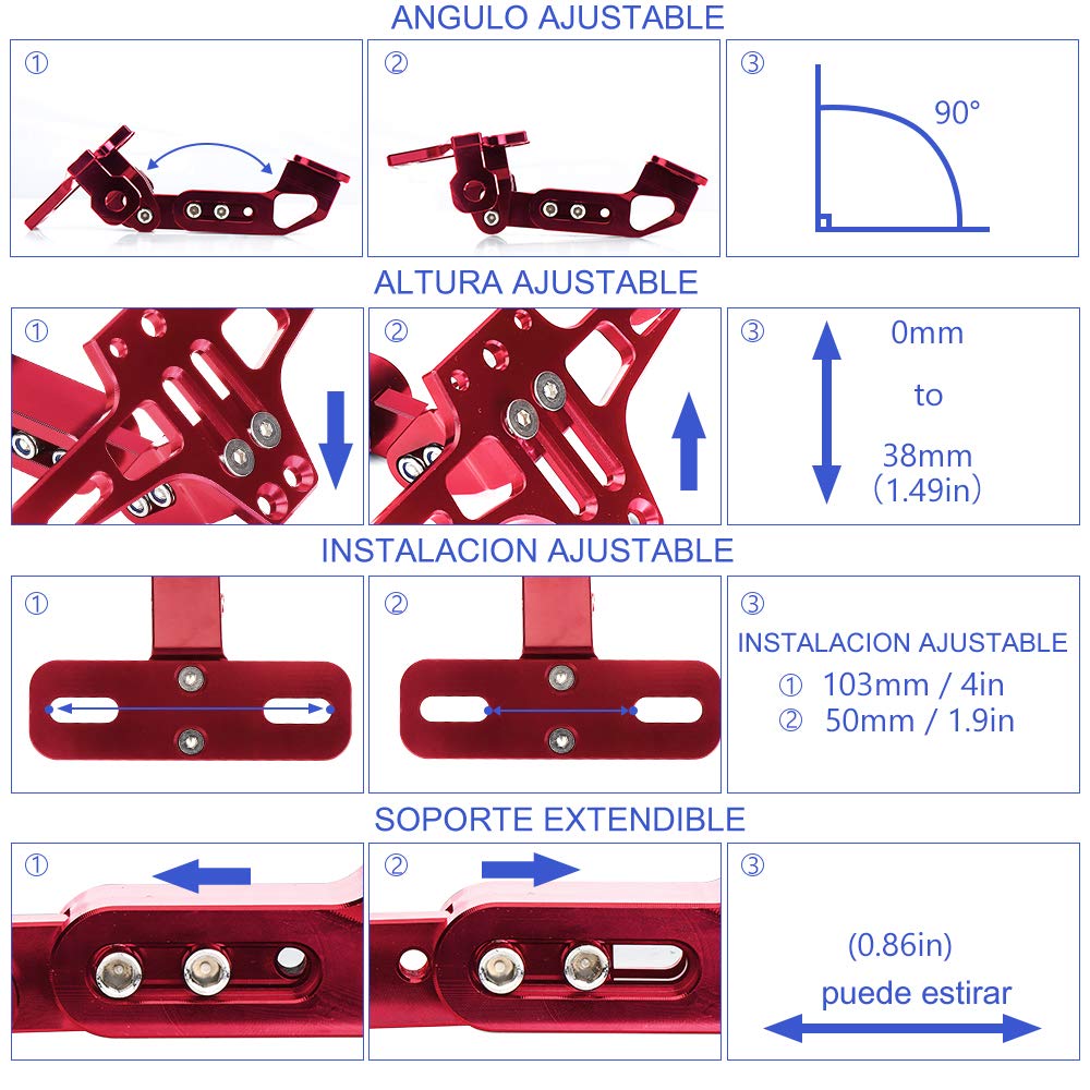 Kemimoto Motorcycle License Plate Bracket Fender Eliminator Kit Universal Motorcycle Tail Tidy License Plate Holder Mount Red