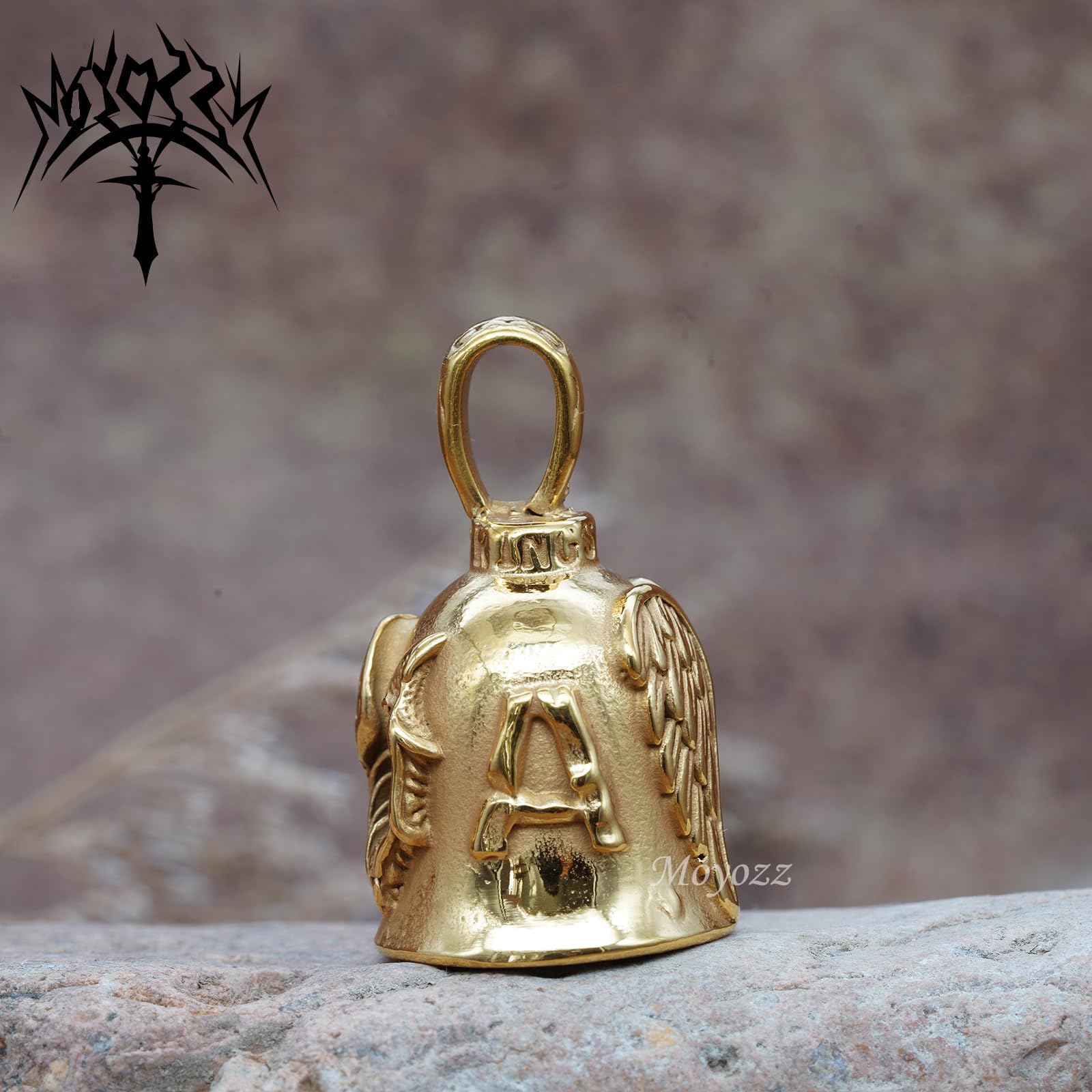 MOYOZZ Angel Wing Knight Bell Letters USA Motorcycle Bike Riding Guardian Bell - Never Ride Faster Than Your Angel Can Fly (Gold