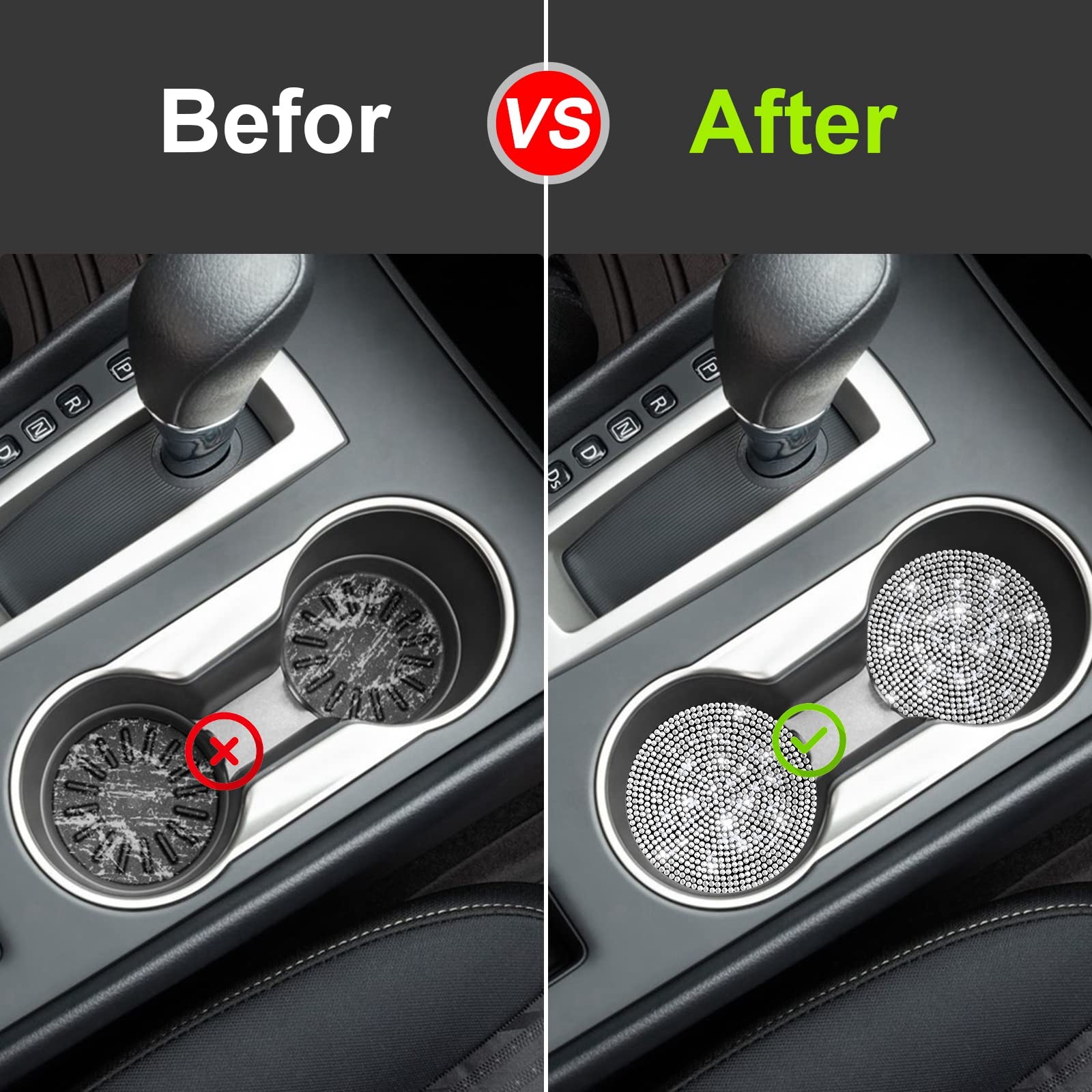 Tyhaui 2 Pack Bling Car Cup Holder Coasters, 2.75 Inch Full Crystal Rhinestone Car Cup Holder Insert Coaster Anti-Slip Auto Auto