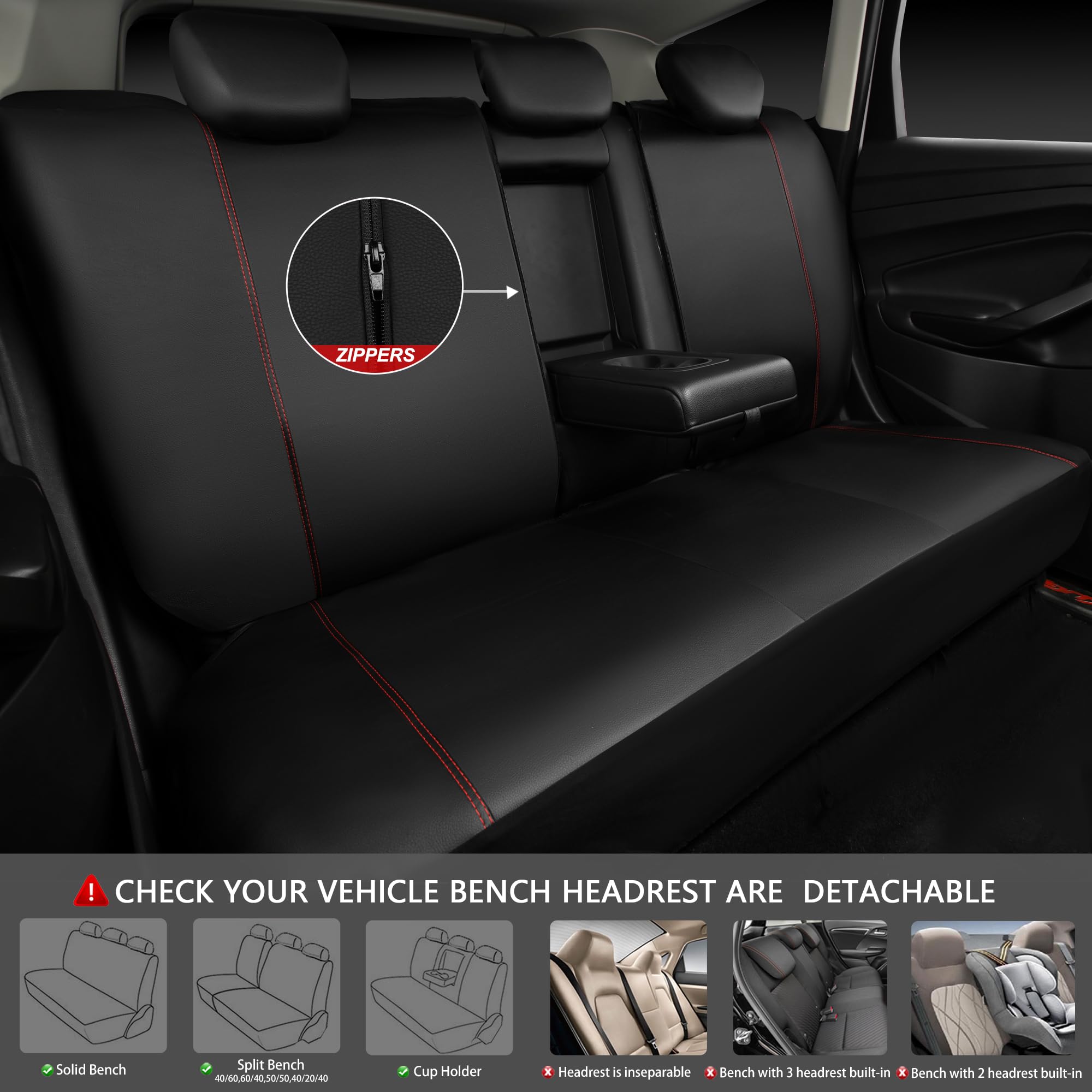 Car Pass Leather Car Seat Cover Full Set With Steering Wheel Cover And 2Pcs Seat Belt Shoulder Pads,For Trucks And Suv With Buil