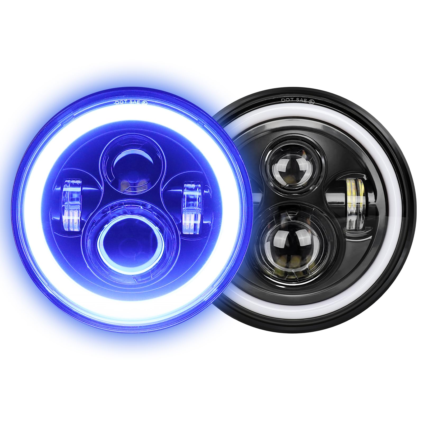 Uni-Shine 7 Inch Led Headlight, Round H6024 Led Headlight Blue Halo Headlight Running Amber Turn Signal Seal Beam 7'' Round Head