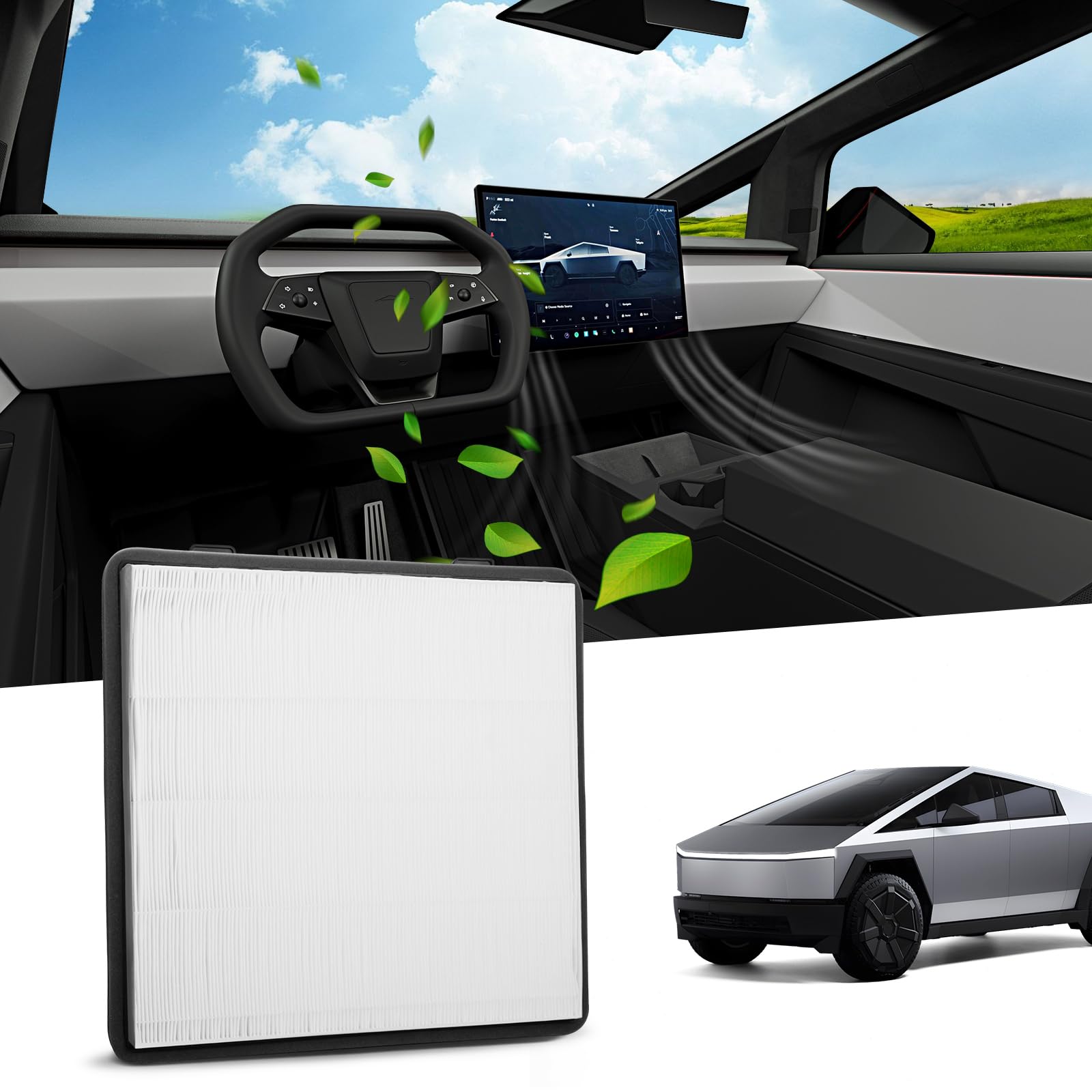 BASENOR 2025 Upgraded Tesla Cybertruck Air Filter HEPA Cabin Intake Air Filter Replacement with Activated Carbon Cybertruck Acce