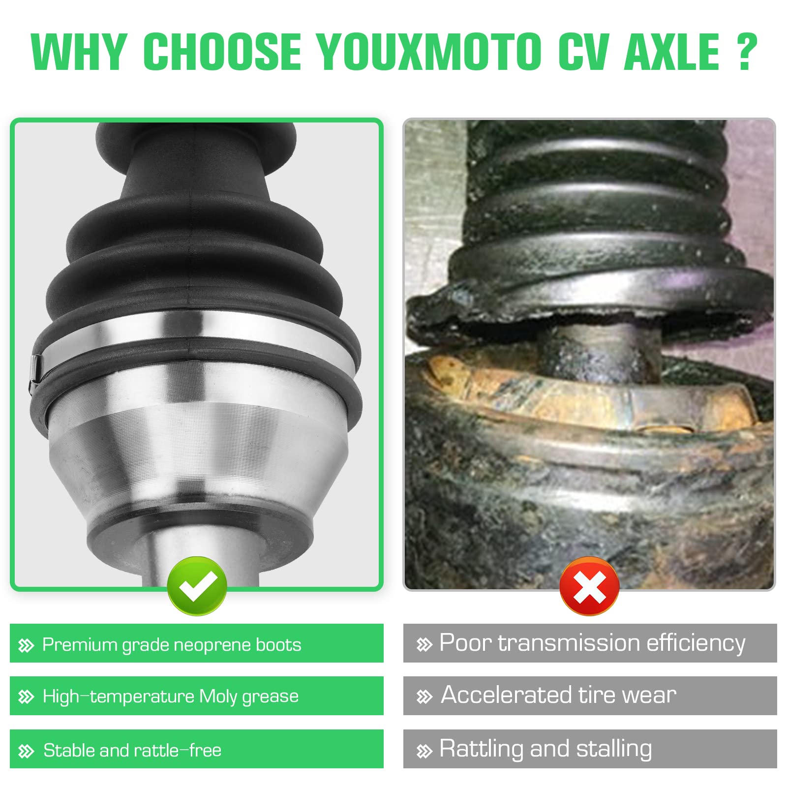 Youxmoto Rear CV Axle Fit for Polaris RZR 800 2008 2009 2010 2011 2012 2013 2014, Rear Left/Right 4340 Chromoly Steel CV Axle Ha