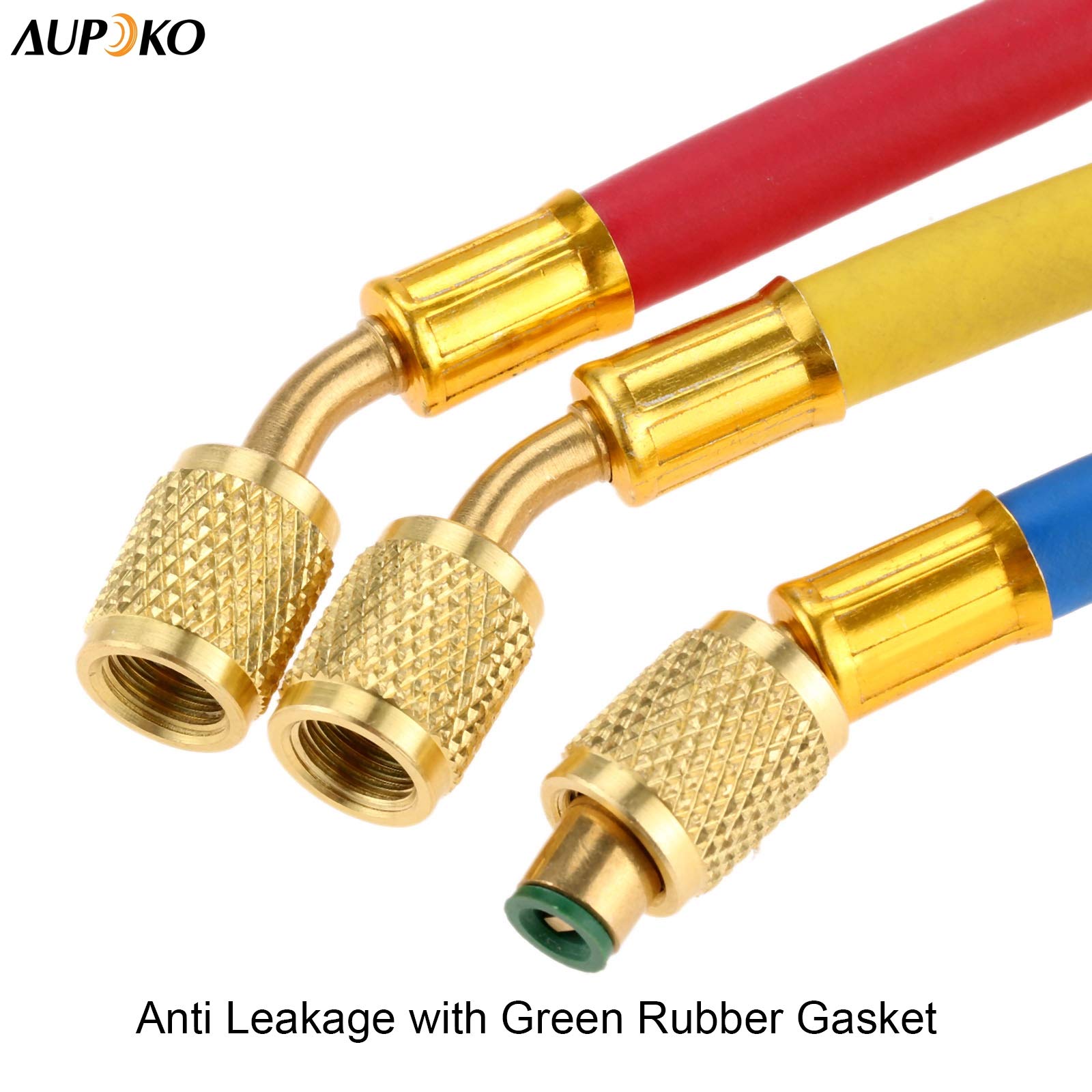 R134A R410A R22 R12 Charging Hoses And Ball Valve Set, 3 Pcs Color Coded Hoses/W Ball Valve 1/4 Sae Thread (7 Long) For Ac Hvac Maintenance Kit And Air Condition Refrigeration Charging Tools