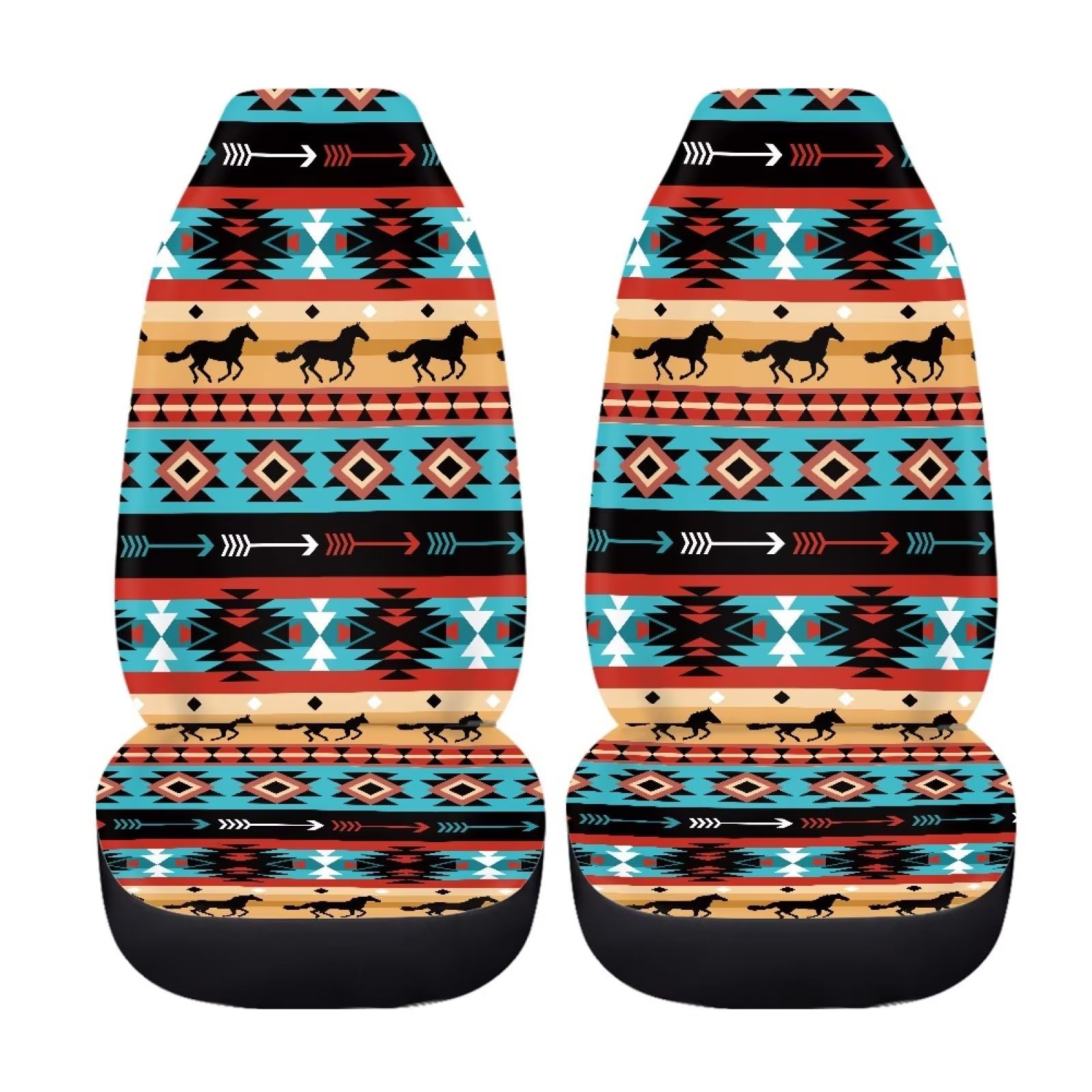 Salabomia Western Horse Car Seat Cover for Women, Aztec Universal Fit 2 Piece Stretchy Breathable Bucket Vehicles Seat Cover Fro