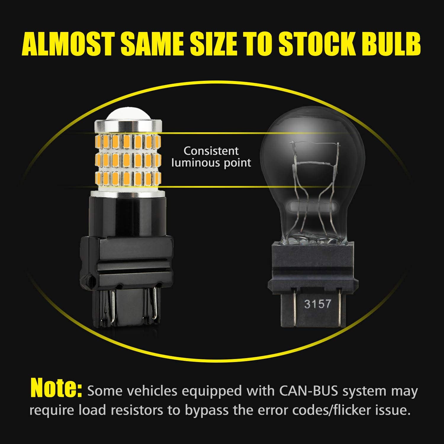 Auxlight 3157 3156 4157 3057 3357 Led Bulbs, Ultra Bright 57-Smd Led Replacement For Turn Signal Blinker Lights, Brake/Tail Lights, Parking/Running Lights, Amber Yellow (Pack Of 2)