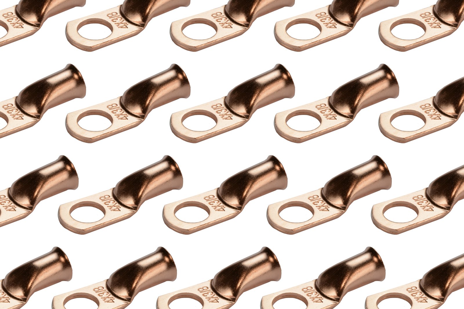 Temco 50 Pack Bare Copper Welding Battery Cable Ends, Lugs Terminal 4 Awg 3/8'' Hole (6 Awg To 1/0 Awg Options Available)