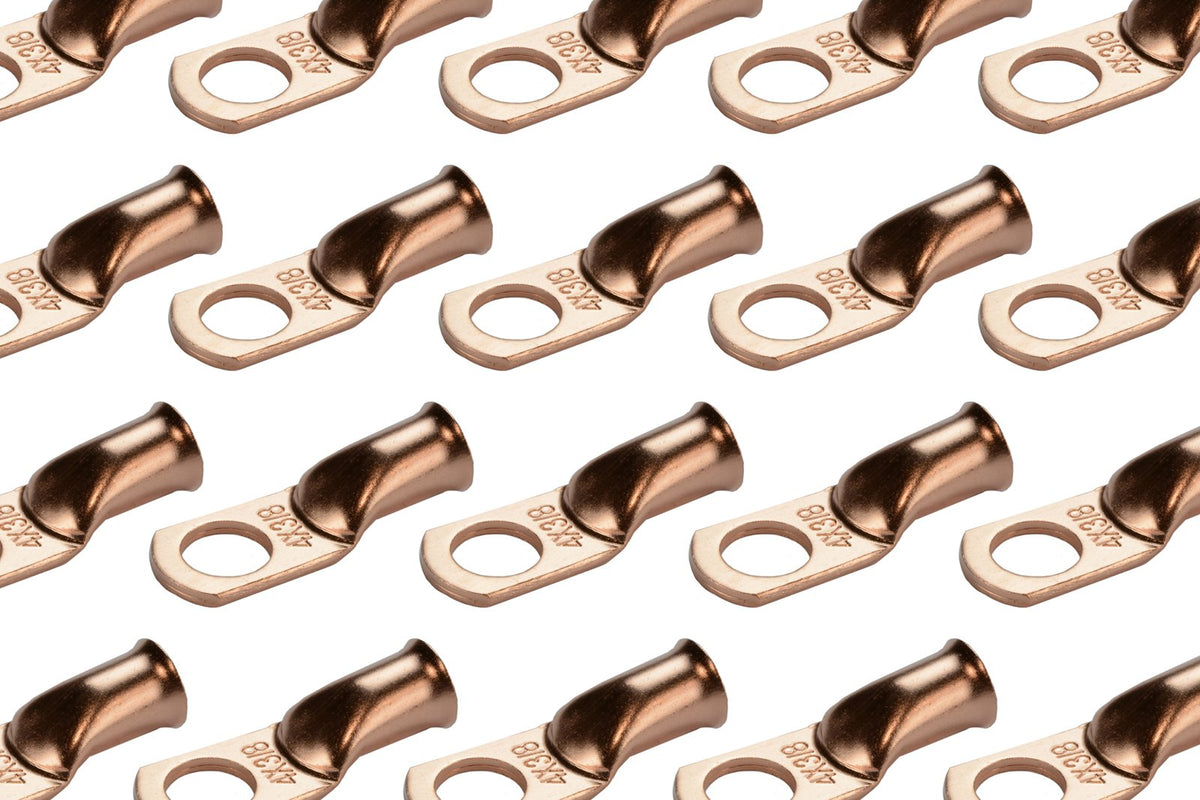Temco 50 Pack Bare Copper Welding Battery Cable Ends, Lugs Terminal 4 Awg 3/8'' Hole (6 Awg To 1/0 Awg Options Available)