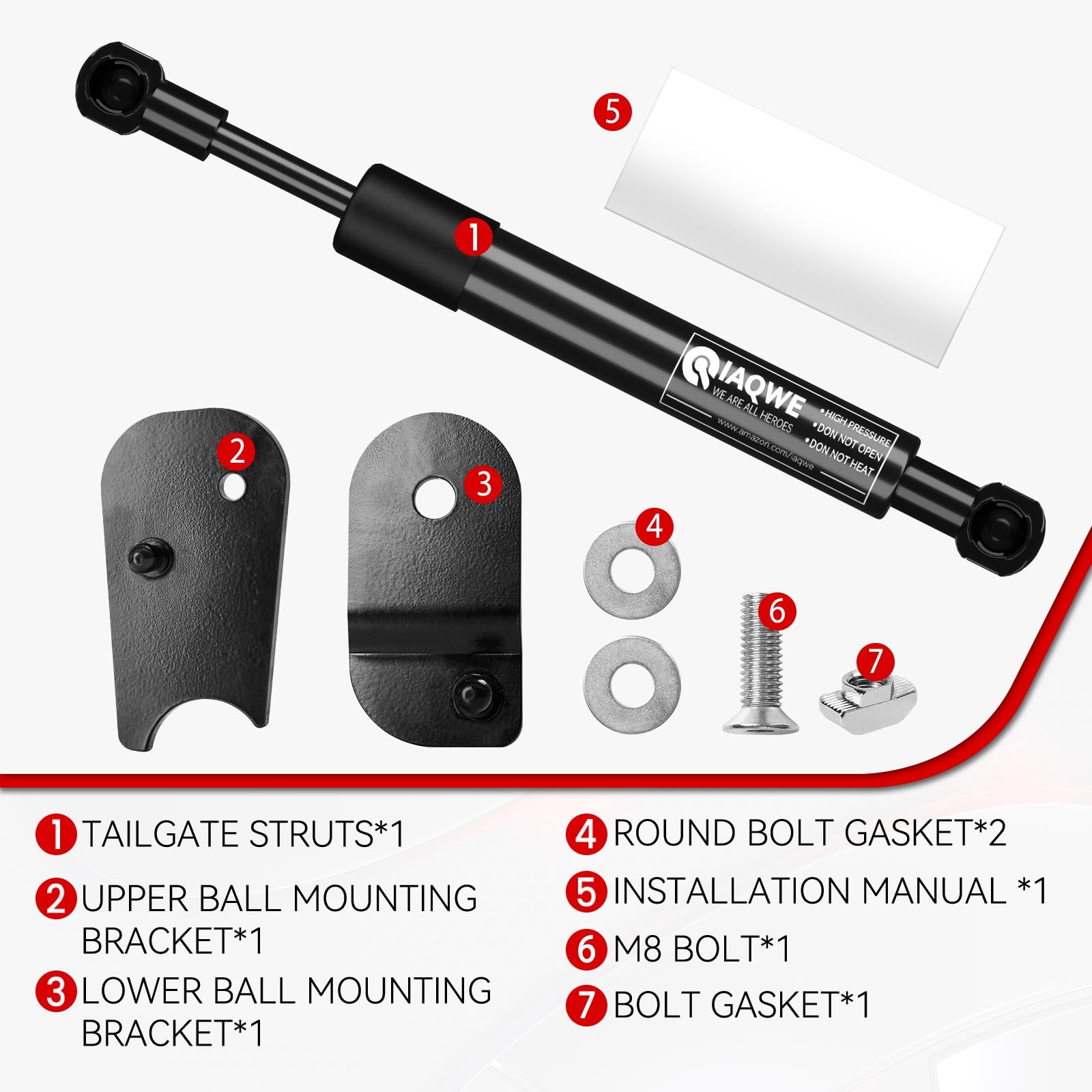 Truck Tailgate Assist Struts Shocks 43207 Lift Support Fits 2022 2023 2024 Ford Maverick Pickup Slowly Drop Down, Black