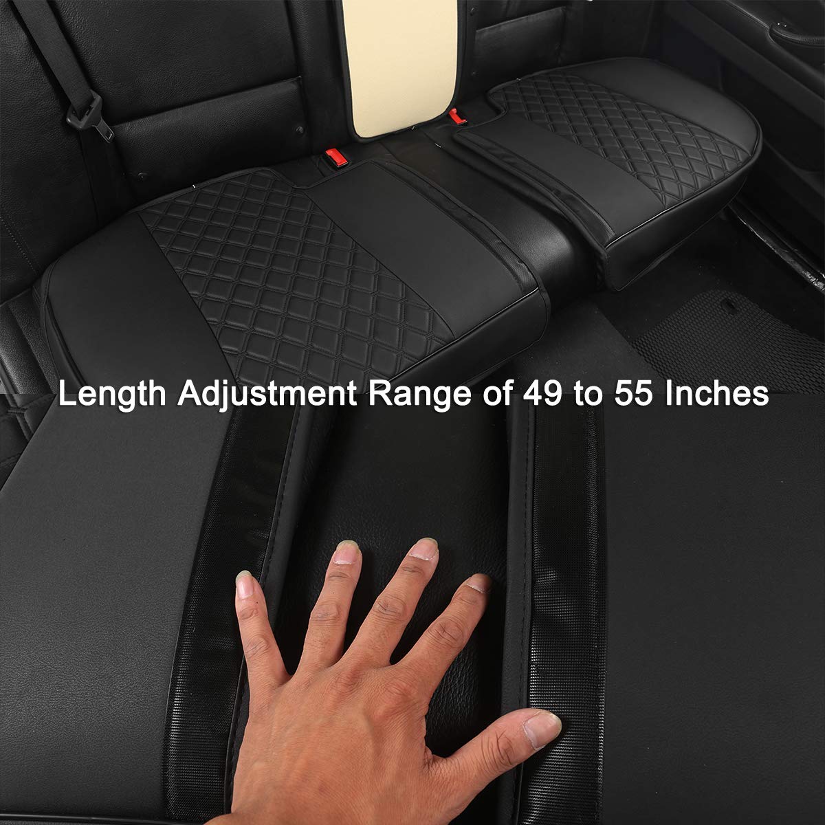 Black Panther Luxury Pu Leather Rear Car Seat Cover, Compatible With Most Vehicles, Adjustable Length 49-55'', Diamond Pattern E