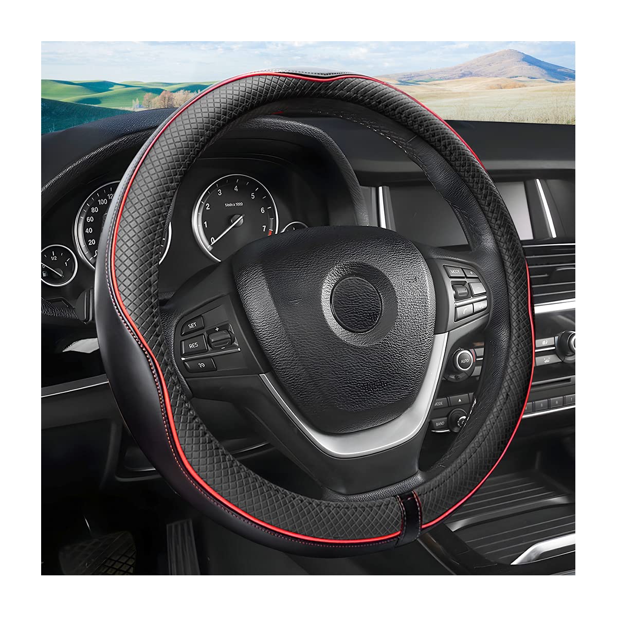 Leather Car Steering Wheel Cover, Car Wheel Cover Protector Soft Breathable Anti Slip, Steering Wheel Covers For Women Men, Univ