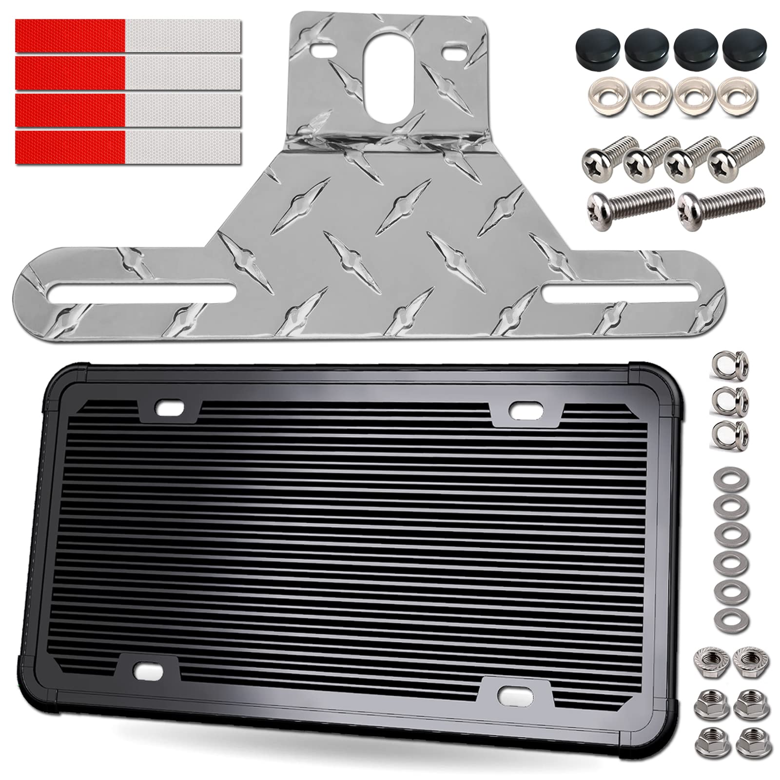 Aootf Trailer License Plate Bracket Holder- Truck/Rvs/Boats Aluminum Car Tag Frame And Black Silicone Cover, Universal License Plate Light Mounting Kit With Stainless Steel Screw Cap