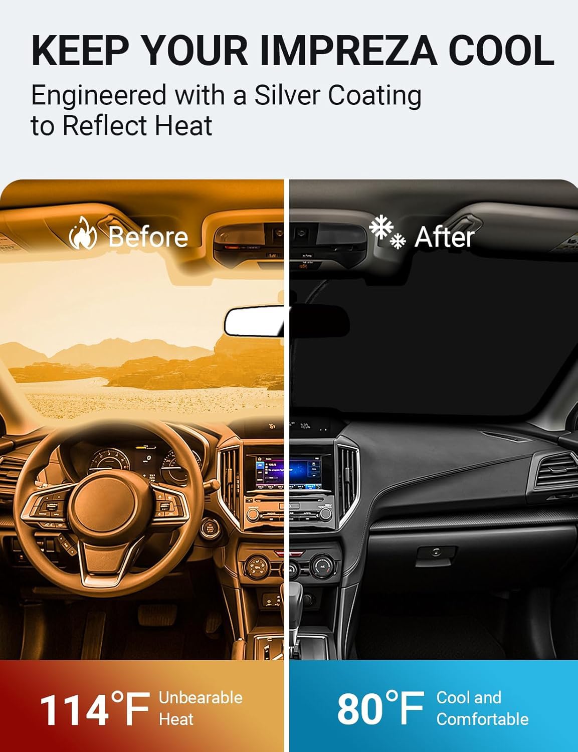 Proadsy 2025 Upgrade Front Windshield Sunshade Foldable Shade Sun Visor Protector Custom Fit 2015-2024 2025 Subaru Impreza Wrx Sedan, Base, Premium, Limited, Sti, Sti Limited, Accessories