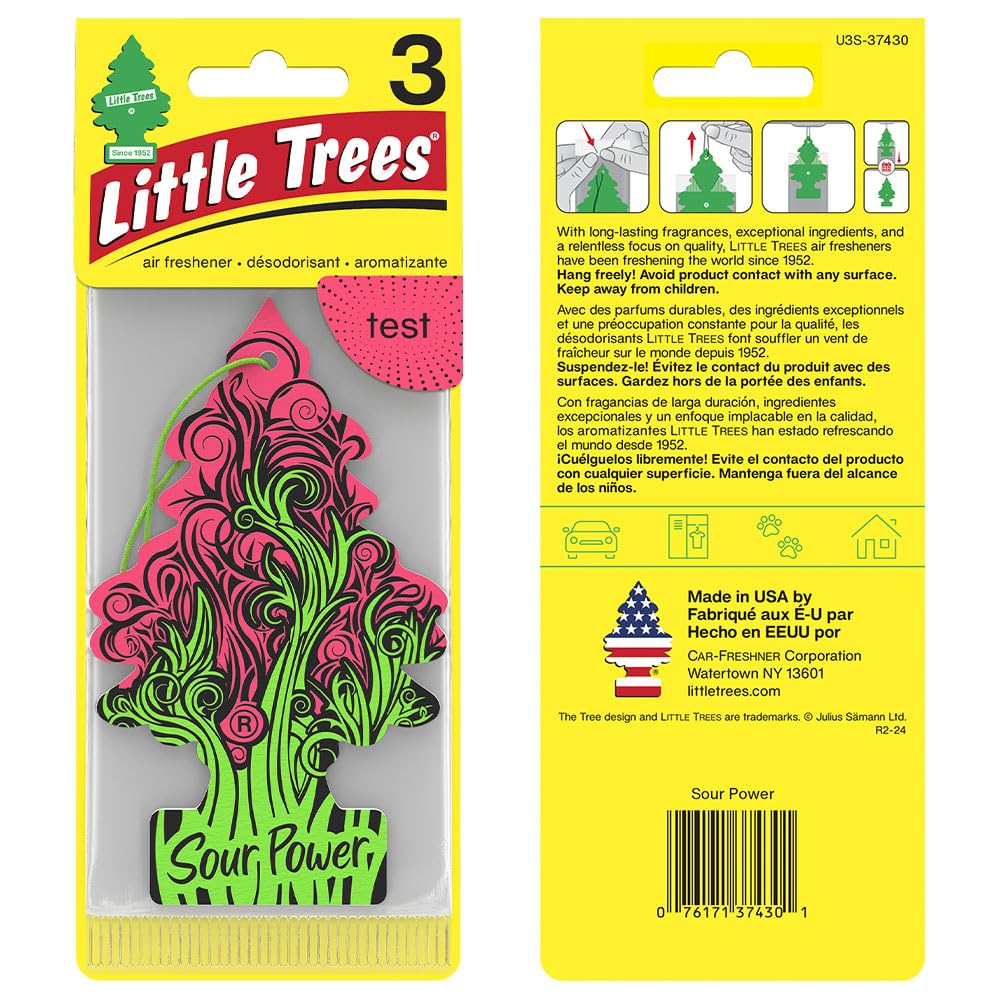 LITTLE TREES Sour Power Air Fresheners - 24 Hanging Car Air Fresheners, 4 Count (Pack of 6) for Long Lasting Scent in Auto or Home