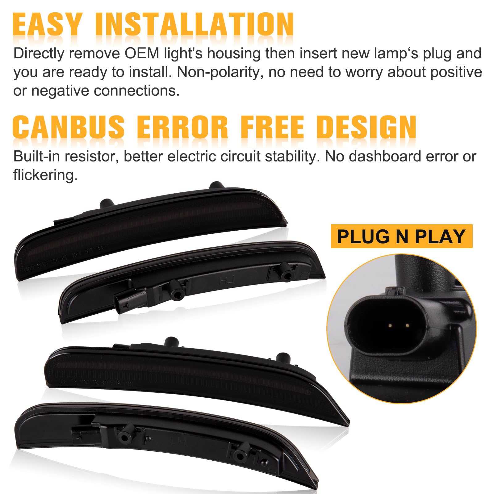 Gempro Led Side Marker Lights Compatible With Dodge Charger Ld 2015-2023 Front Rear Bumper Marker Lamps Smoked Len, 4Pcs (Amber