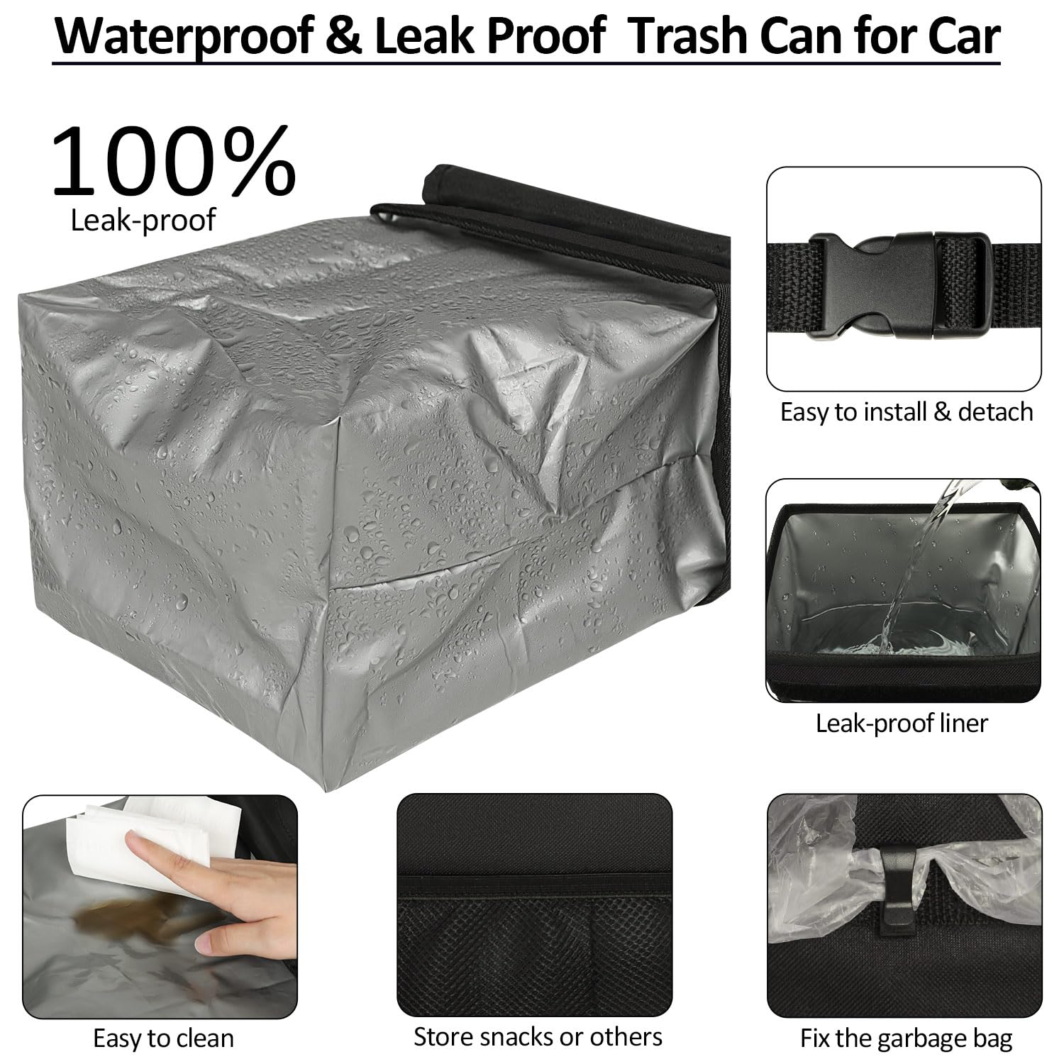 Elongriver Car Trash Can Bin For Car Back Seat Leak Proof, Cute Car Trash Bag Hanging, Vehicle Trash Can For Suv Truck Van, Auto