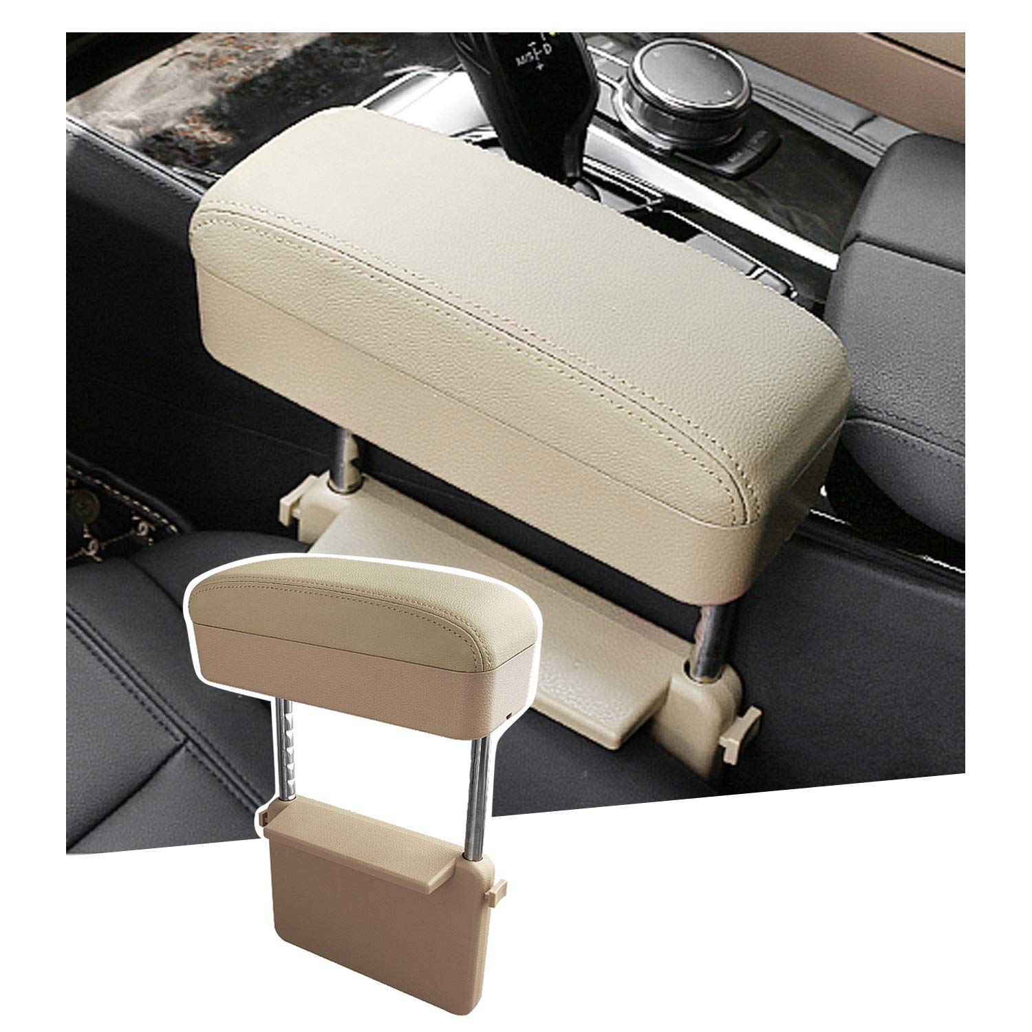 Sktu Auto Car Armrest Extender Support Elbow & Forearm Arm Wrist Rest Support Adjustable Height Comfort Pad Universal Fit For Most Car Models Center Console (Beige)