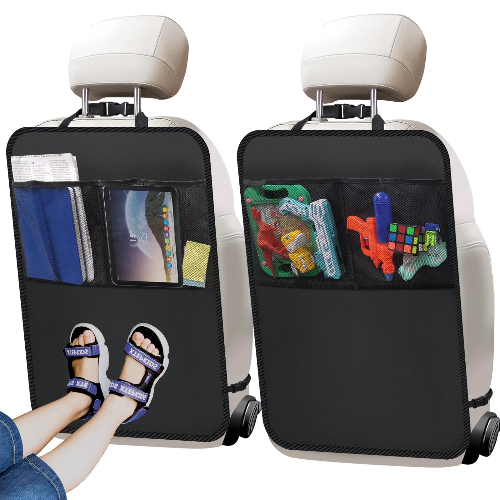 Zecirl 2 Pack Kick Mat Backseat Protector,Back Seat Cover for Kids,Car Seat Back Protectors with 2 Pocket Storage Organizer for 