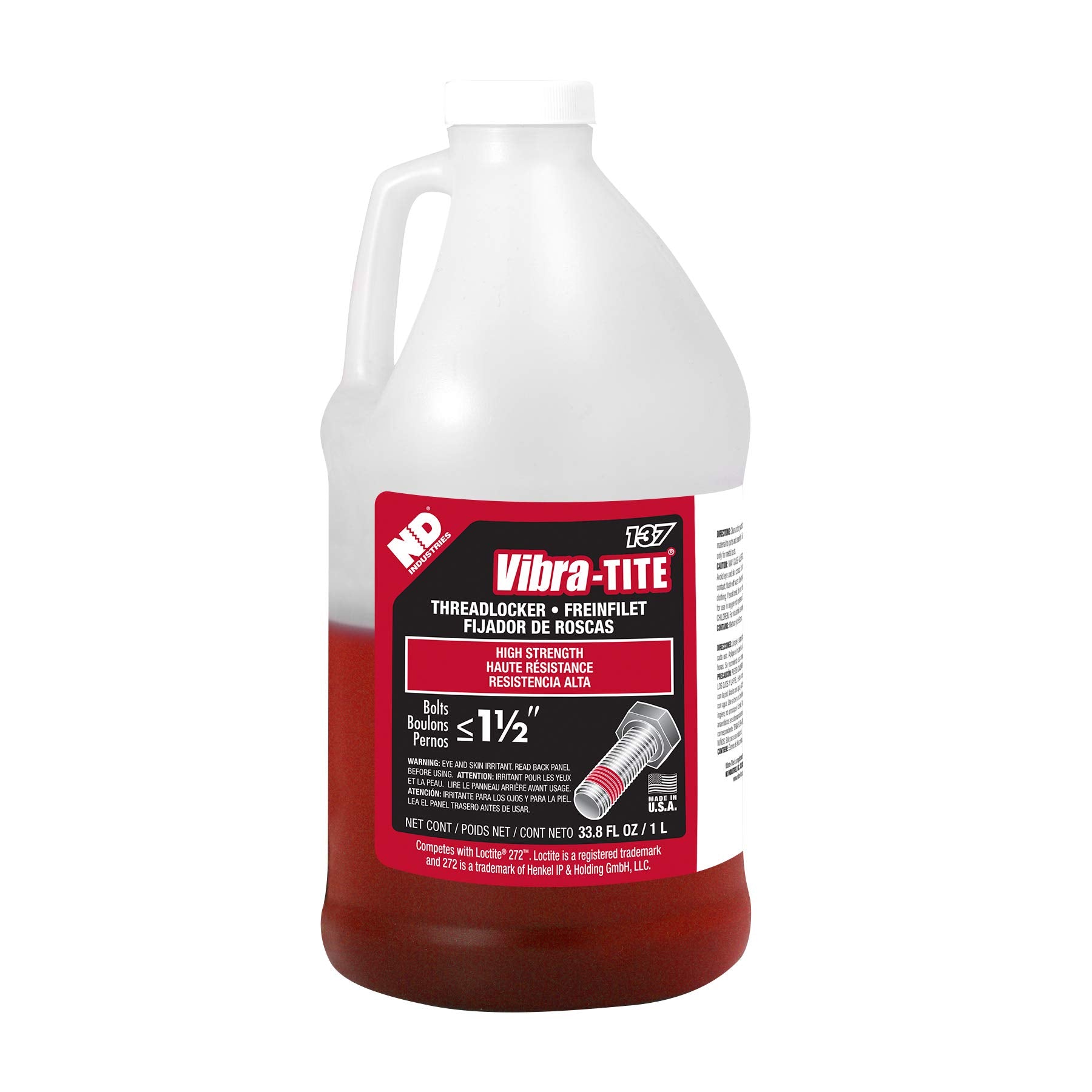 Vibra-Tite - 13700 137 Permanent High Temperature And High Strength Anaerobic Threadlocker, 1 Liter Jug, Red
