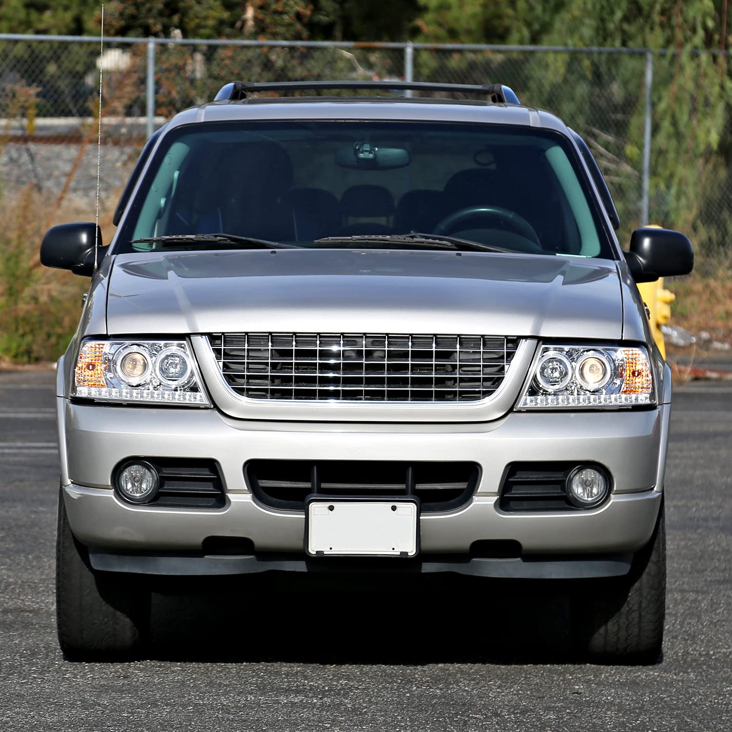 Spec-D Tuning Chrome Housing Clear Lens Halo Projector Headlights W/Led Compatible With 2002-2005 Ford Explorer, Left + Right Pa