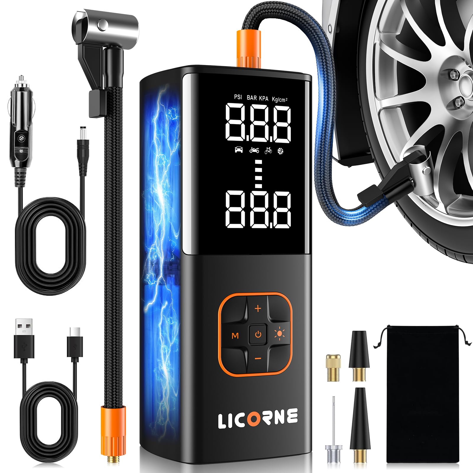 Tire Inflator Portable Air Compressor, 5X Faster Portable Air Pump For Car Tires With Powerful Battery, 180Psi Cordless Air Pump