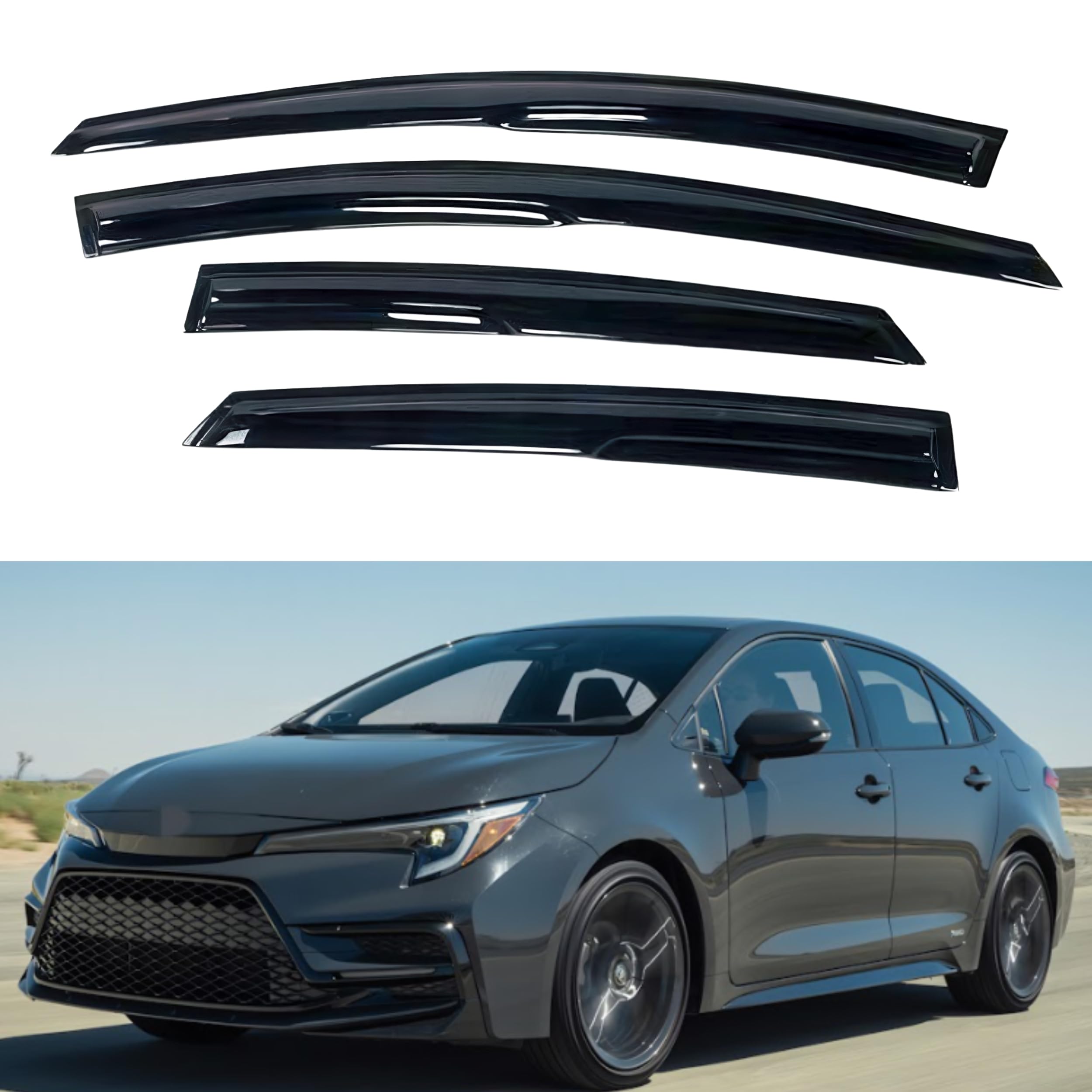 Ig Window Visor For Toyota Corolla Sedan 2020-2024, Rain Guard Tape-On Extra Durable Sun Wind Side Vent Window Deflector Mugen S