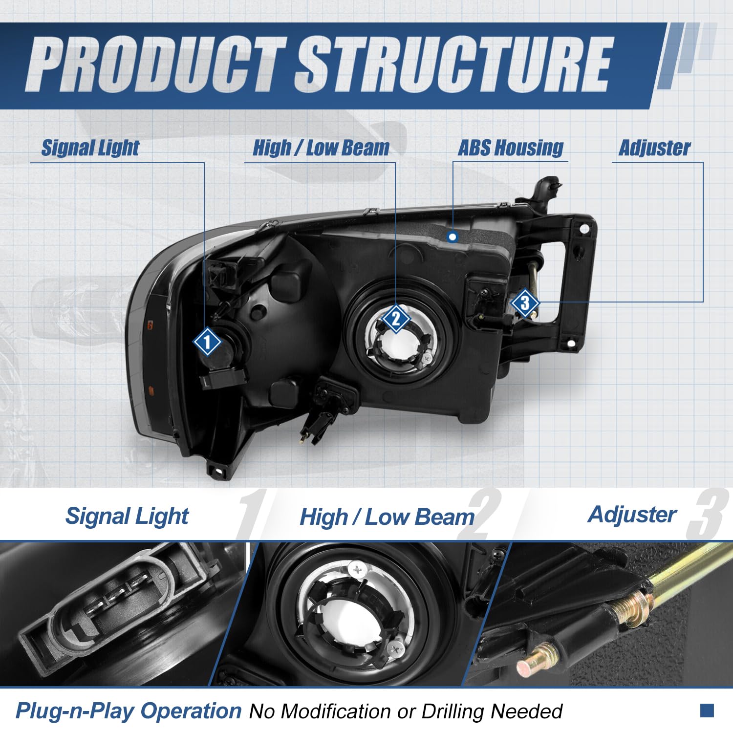 Auto Dynasty [Halogen Model] Factory Style Headlight Lamps Assembly Compatible With Dodge Ram 1500 2500 3500 Pickup Truck 02-05,