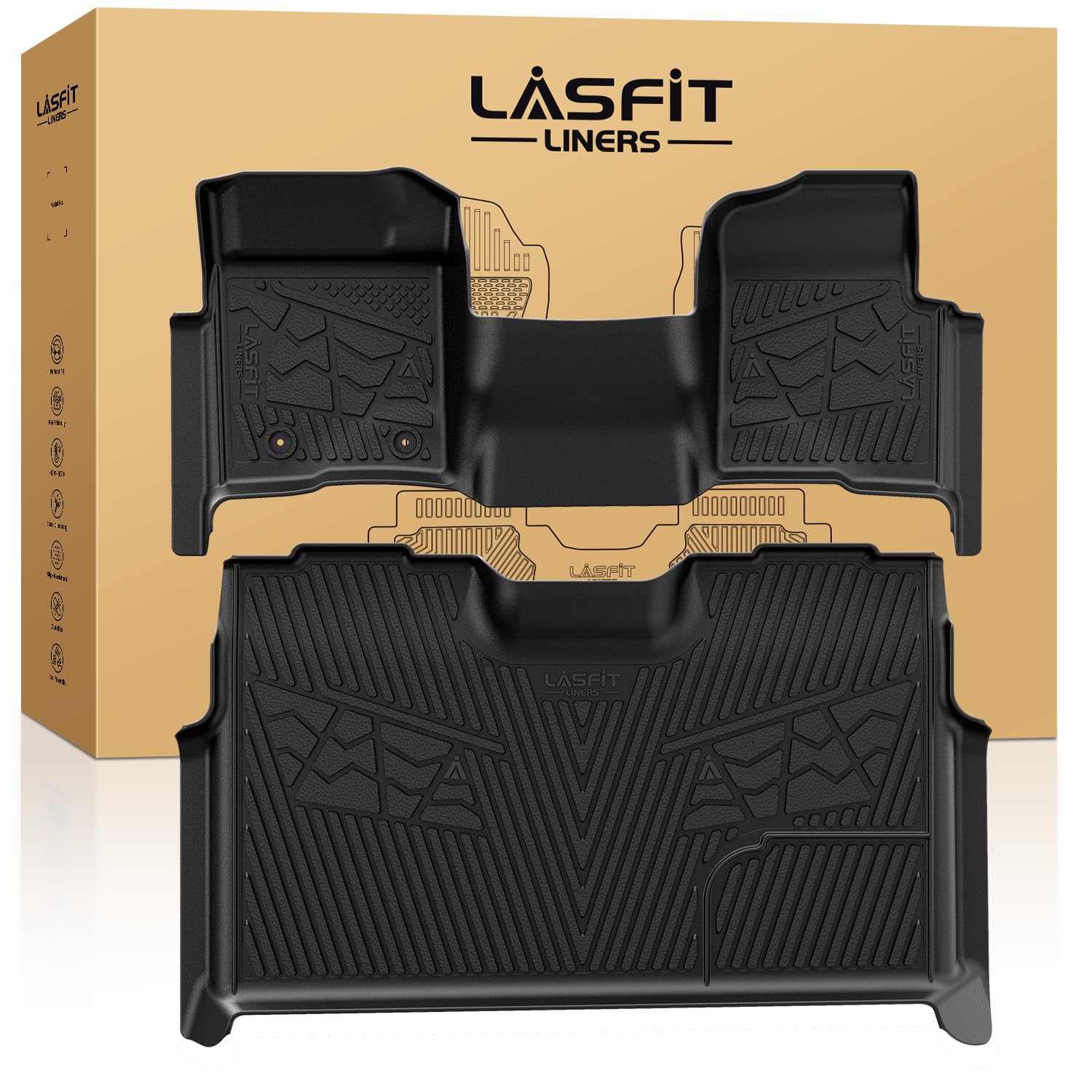 LASFIT Floor Mats for Ford F-150 2011-2014 SuperCrew 1st Row w/o Center Console Carpet Floor All Weather Protector Car Liners TP