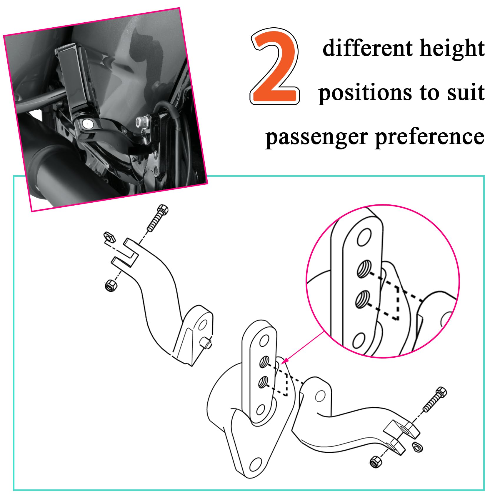 FOVPLUE Passenger Footpeg Kit, Footrest + Passenger Pegs Mounting for Harley 1993-2024 Touring Road Glide FLT, Electra Glide FLH
