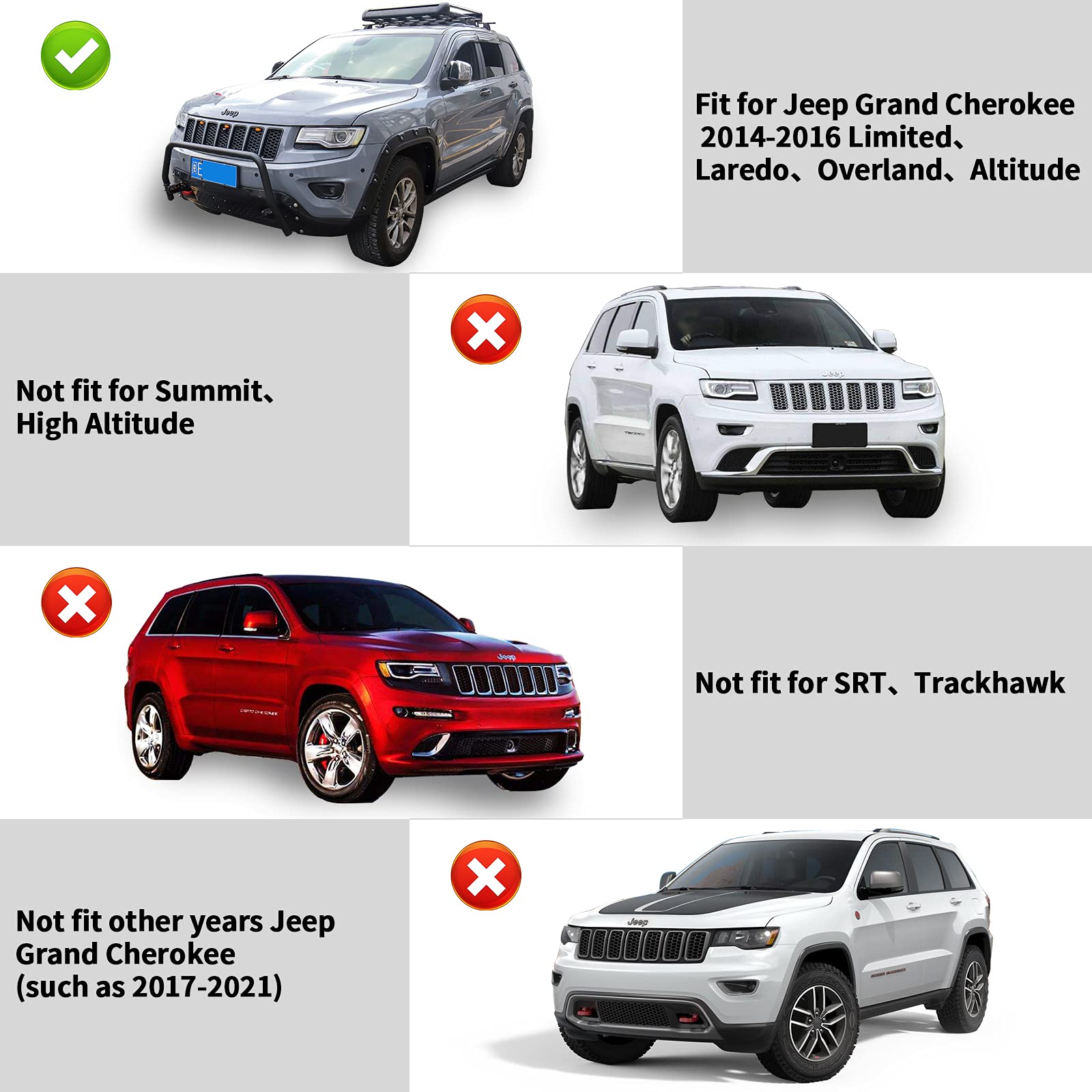 Jho Car Front Fog Lights Cover Trim Fog Lamp Frame Replace For Jeep Grand Cherokee 2014-2016 2015 Limited Accessories(Black)