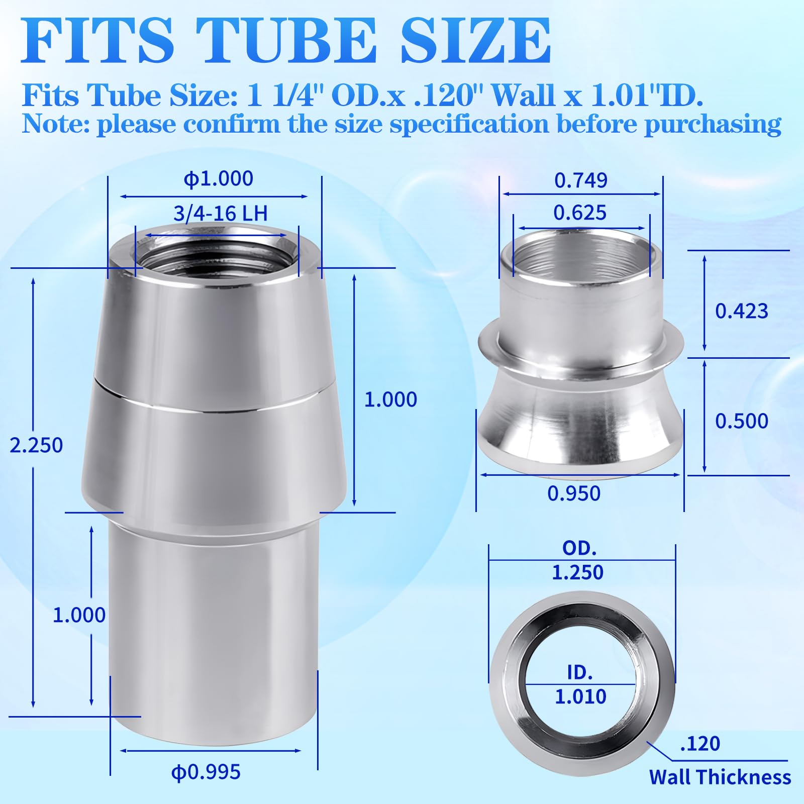 YIFUOK 3/4'' Heim Joint Rod End Kit,3/4''-16 Thread x 3/4 Bore,RH & LH Hand Thread Heim Joint,with Bung .750'' Wall Chromoly Joi