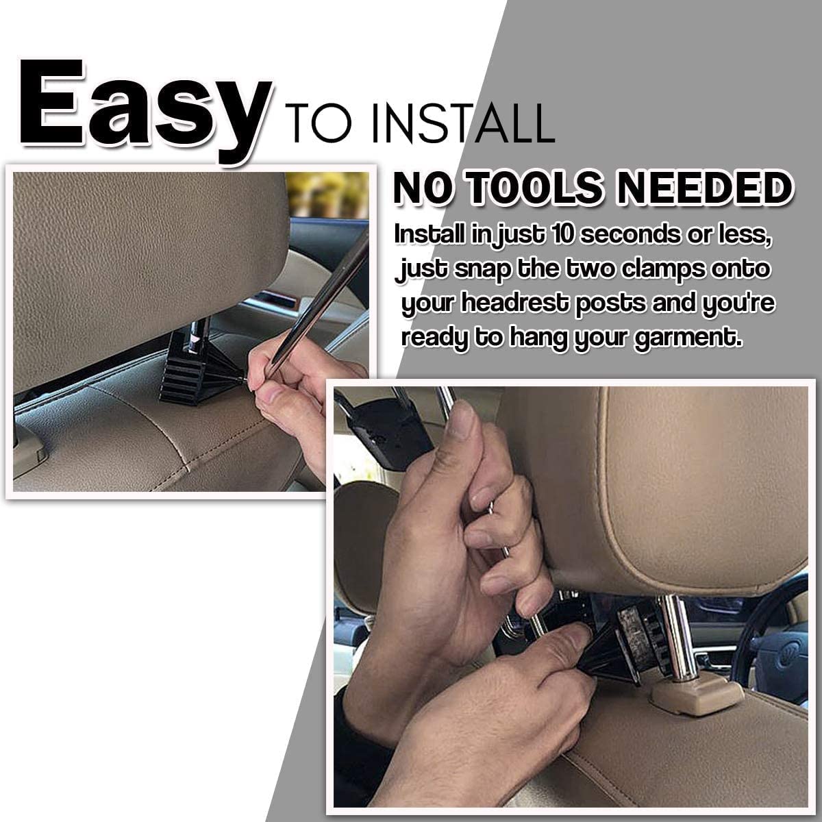 Zonetech Chrome Headrest Car Zone Tech Chrome Headrest Car Hanger 2 Pack- Premium Quality Clothes Holder Jacket Suit Coat Hanger