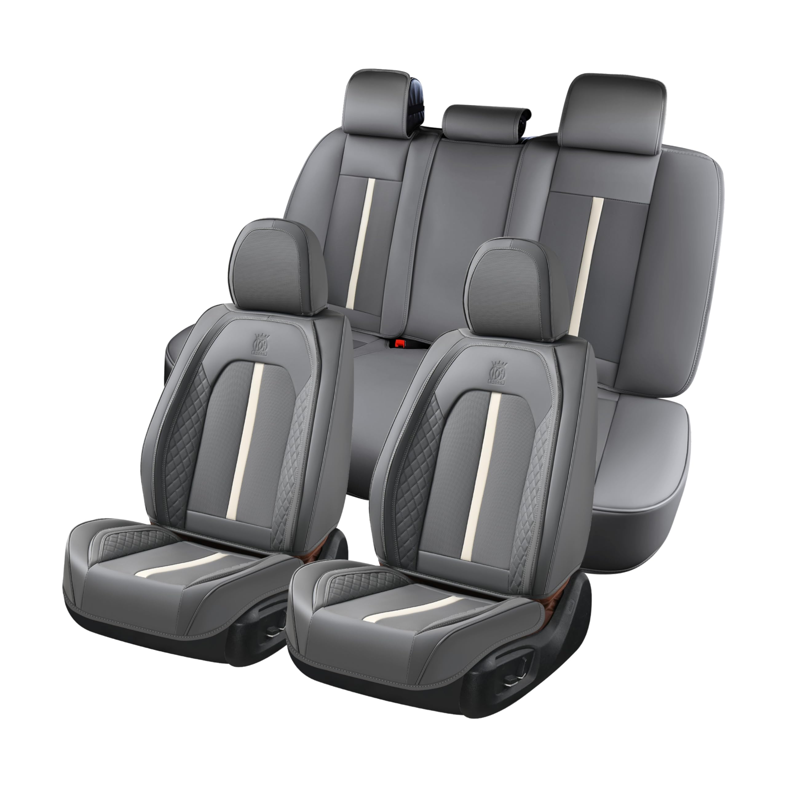 Doogo Automotive Seat Covers Full Set, Leather Car Seat Covers 5 Seat, Universal Car Seat Protectors, Gray Driver Seat Covers Fi