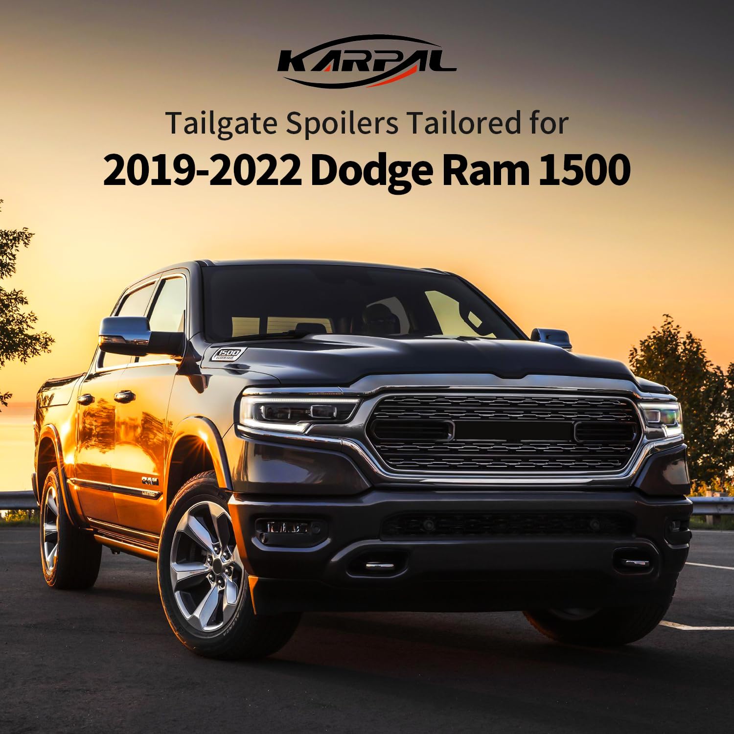 Karpal Rear Rh & Lh Truck Bed Rail Cap Tailgate Spoiler Top Protector Cover Compatible With 2019-2022 Dodge Ram 1500 Replace 682