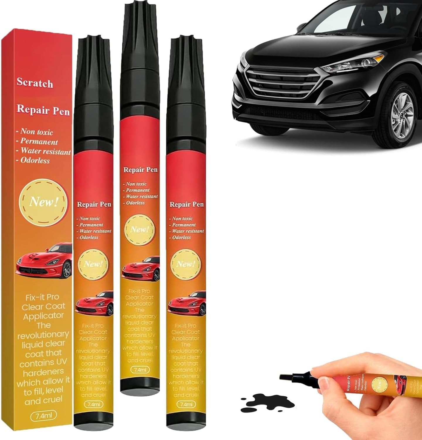 3pc Magic Car Scratch Removal Pen & Weatherproof Touch Up Paint Pen Car Scratch Remover Pen for dark Car -The Magic Pen black Ca