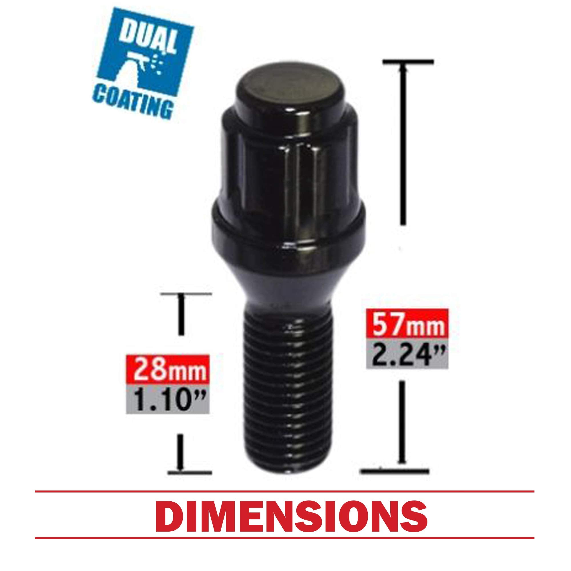 Wheel Accessories Parts Set Of 20 Black 14X1.5 Lug Bolts Locking Spline Conical Seat With 28 Mm Shank Length Small Diameter Lug