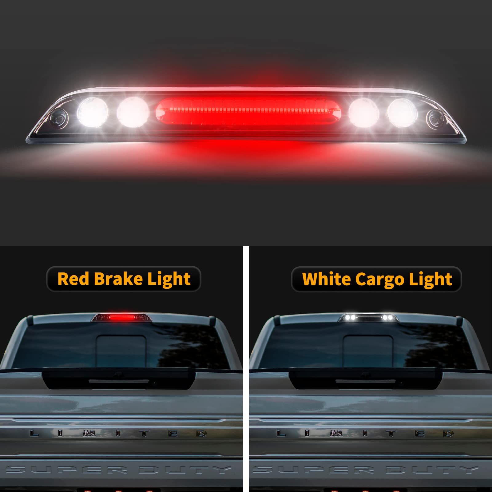 Gempro Led 3Rd Brake Light For Ford F150 High Mount Stop Light Cargo Light Rear Cab Roof Center Tail Third Brake Light, Smoke Le