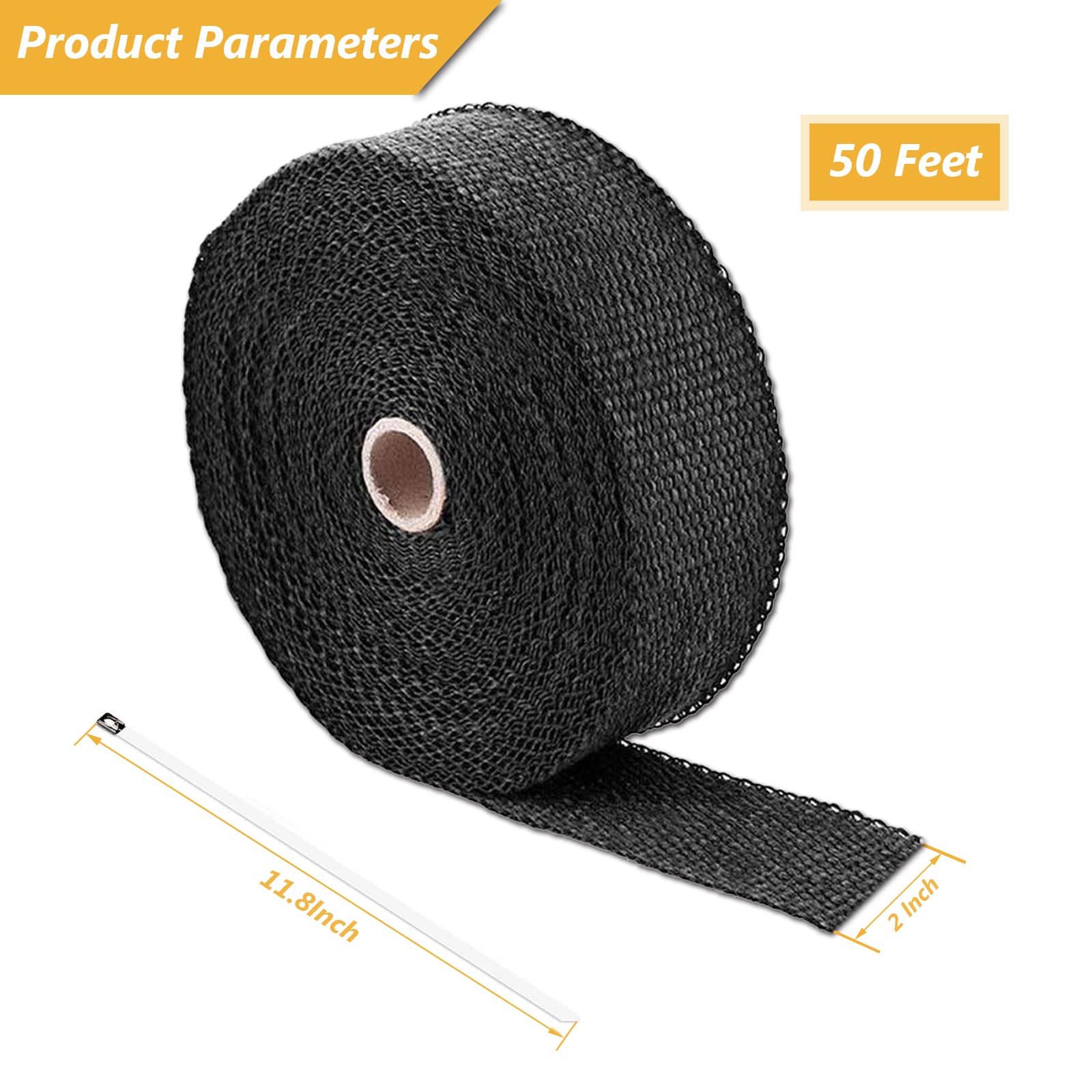 Superfastracing 2 Roll 2'' X 50' Exhaust Heat Wrap Roll Fiberglass For Motorcycle Manifold Header Pipe Heat Wrap Tape Black (Wil