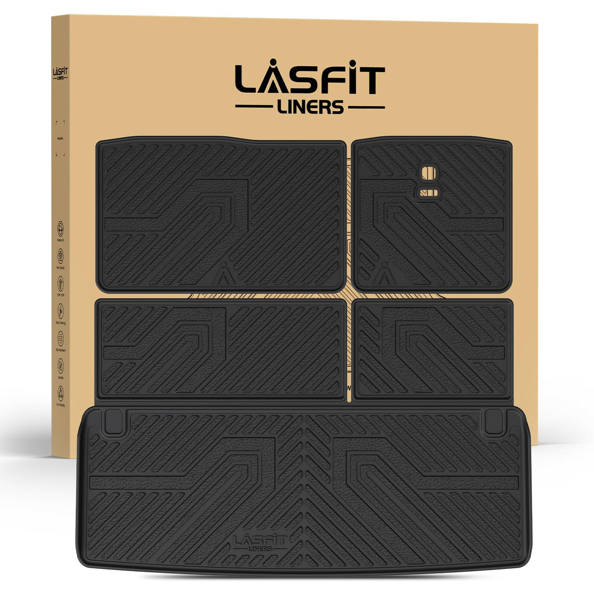 LASFIT Cargo Mat & Backrest Mats for Nissan Armada/Infiniti QX80 2019-2024, All Weather TPE Custom Fit Easy Clean Durable No-Cur