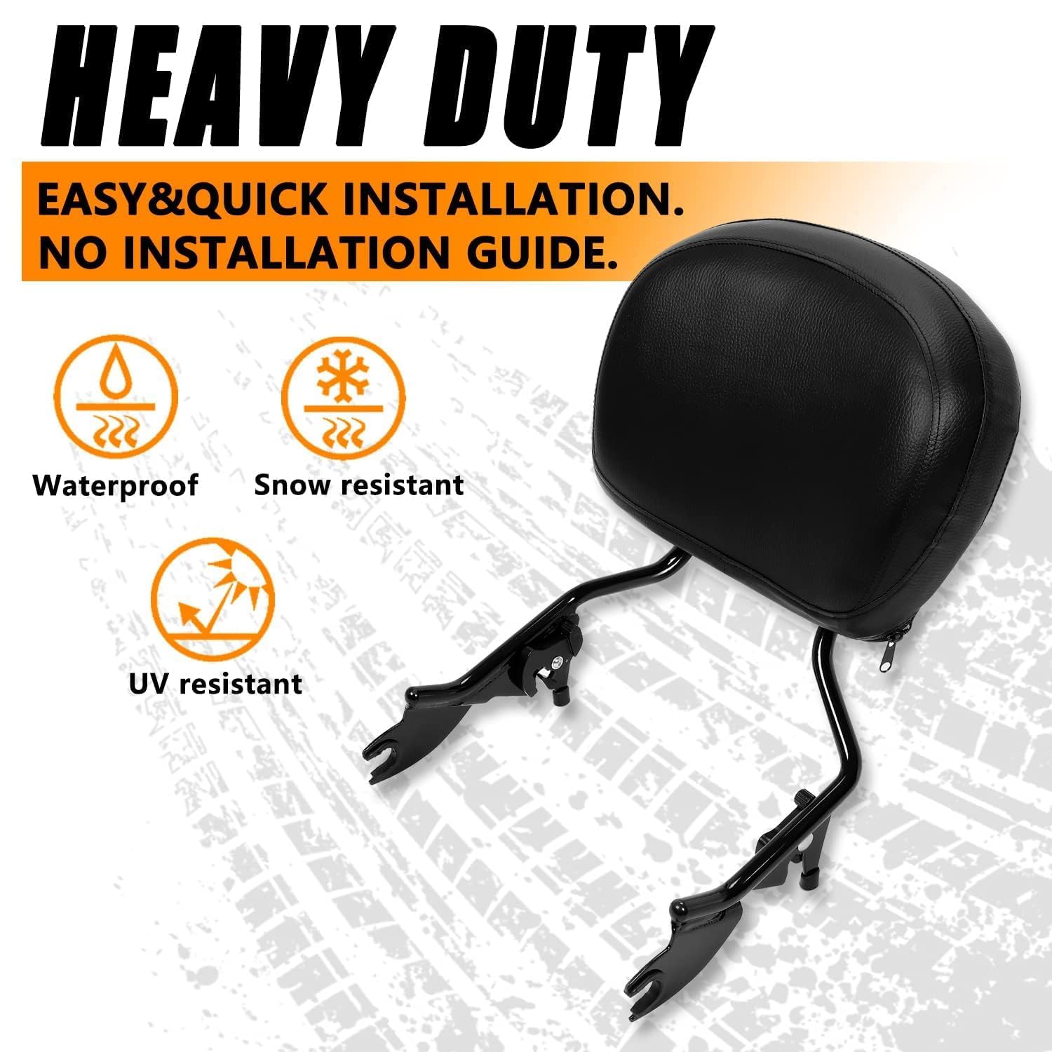 Kuafu Adjustable Backrest Sissy Bar With Leather Pad Detachable Compatible With 2009-2024 Harley Davidson Touring Road King Stre