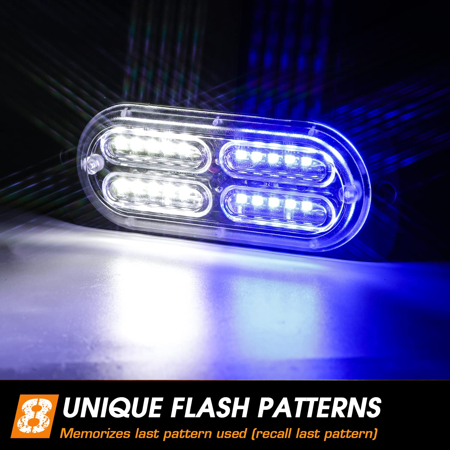 Linkitom 4Pcs Ultra Slim Sync Feature 24-Led Car Truck Surface Mount Emergency Hazard Warning Strobe Light (Blue&White)