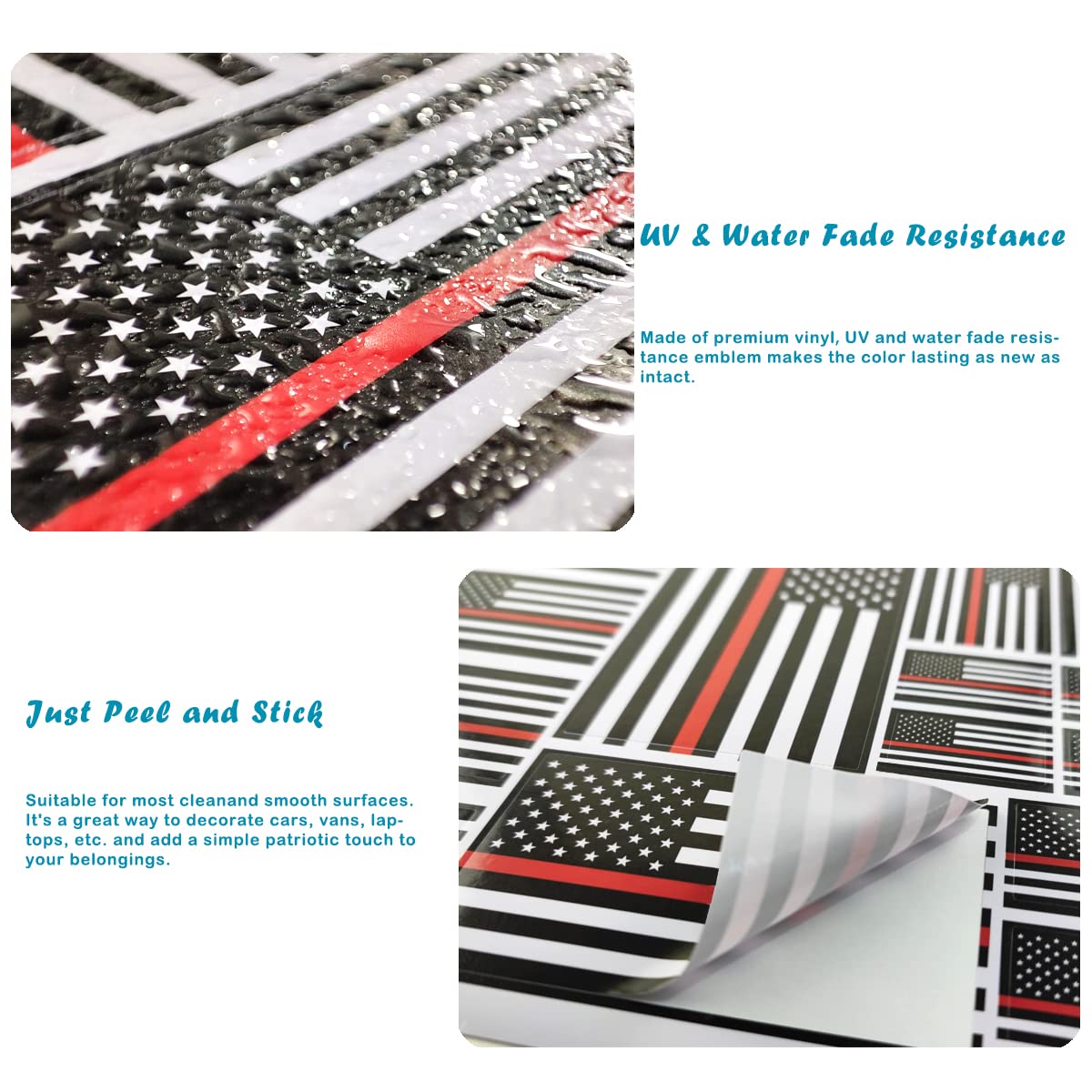 QQSD Thin Red Line American Firefighter Flag Sticker Decal in Multiple Sizes - Honoring Law Enforcement Officers Stickers, 3 Pac