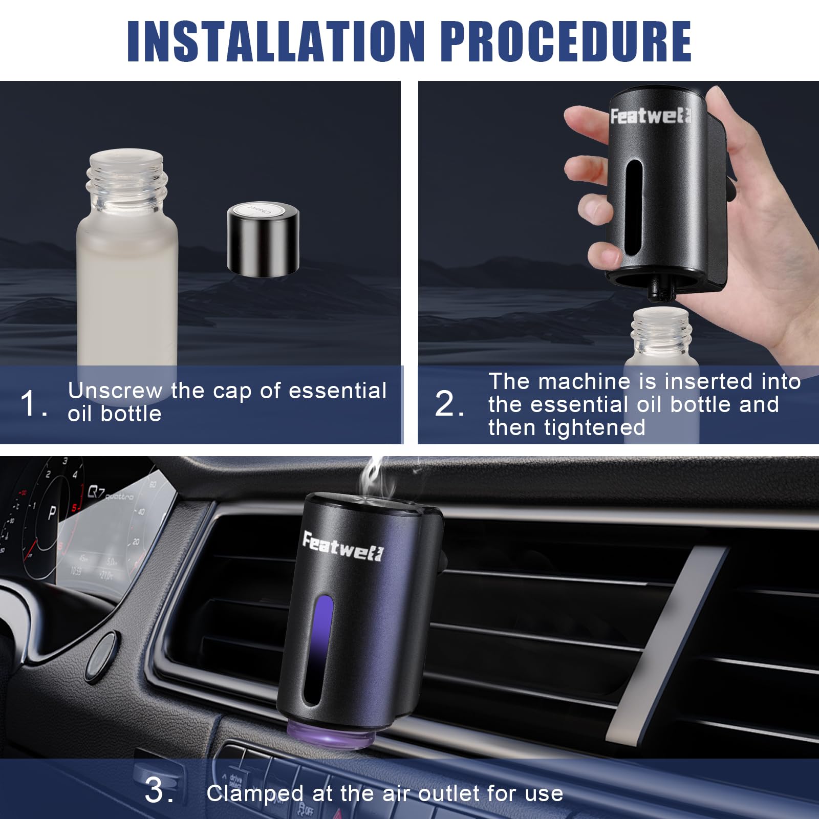 Featwell Car Aromatherapy/Fragrance Car Air Fresheners/Humidifier Essential Oil Diffuser For Vehicle (Black)