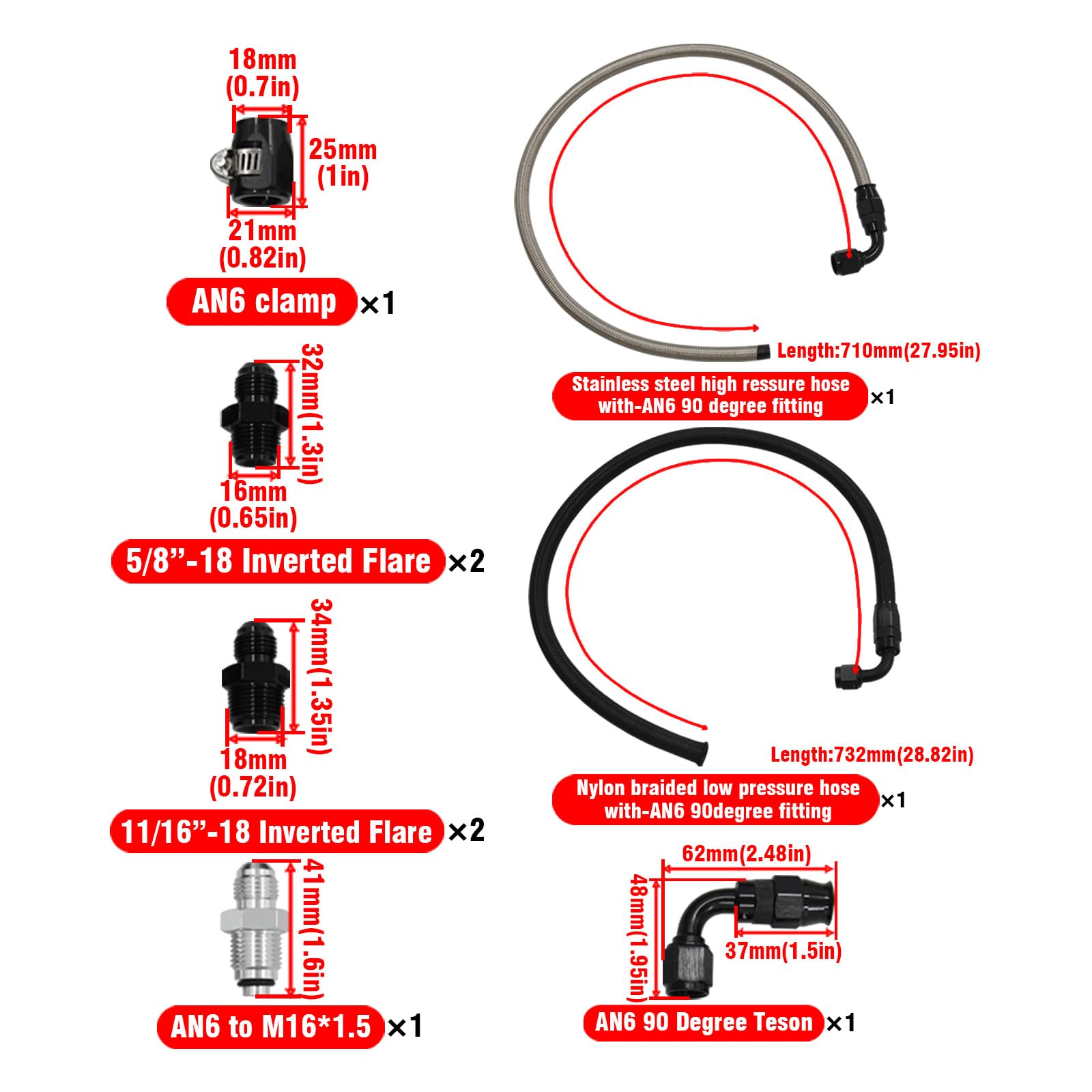 Universal AN6 Power Steering Hose Kit Compatible with Chevy C10 LS Swap Connects GM LS Swap Replace 1950-2000