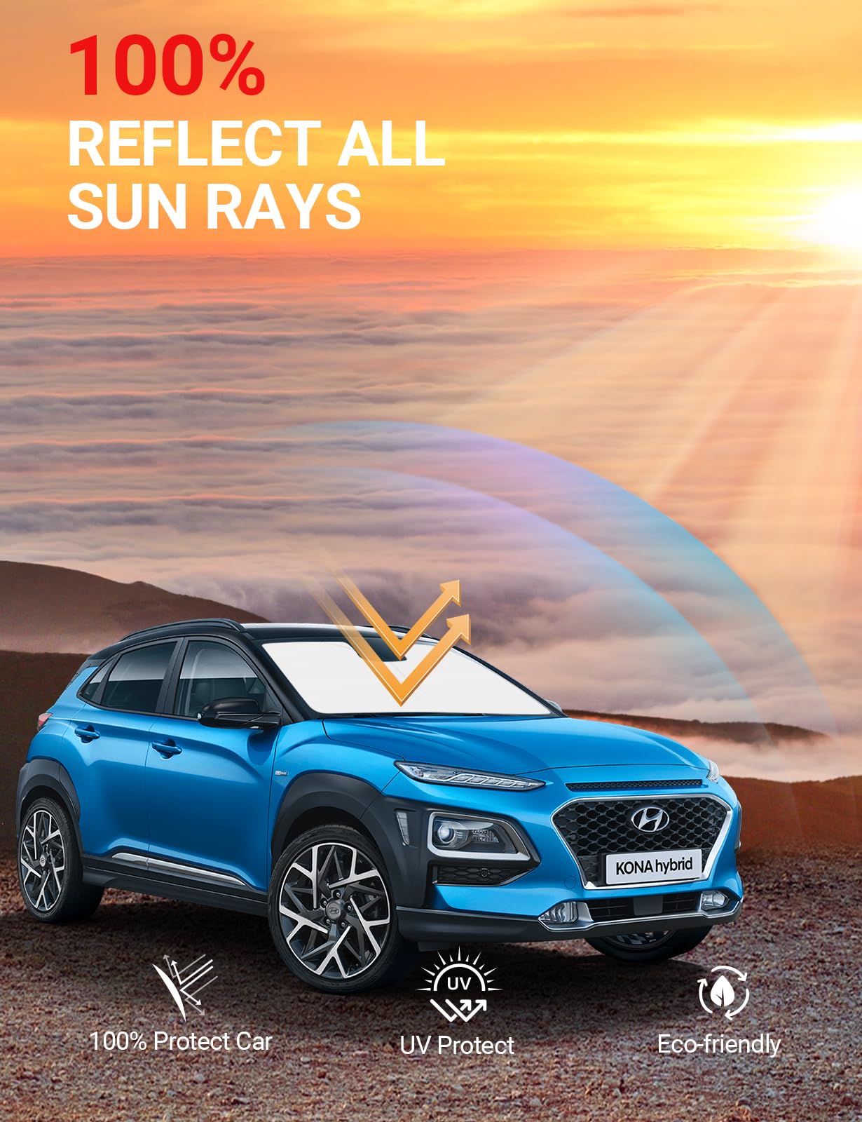 Proadsy 2025 Upgrade Windshield Sun Shade Custom Fit Hyundai Kona 2018-2023 4-Layer Foldable Front Sunshade Protector Sun Visor