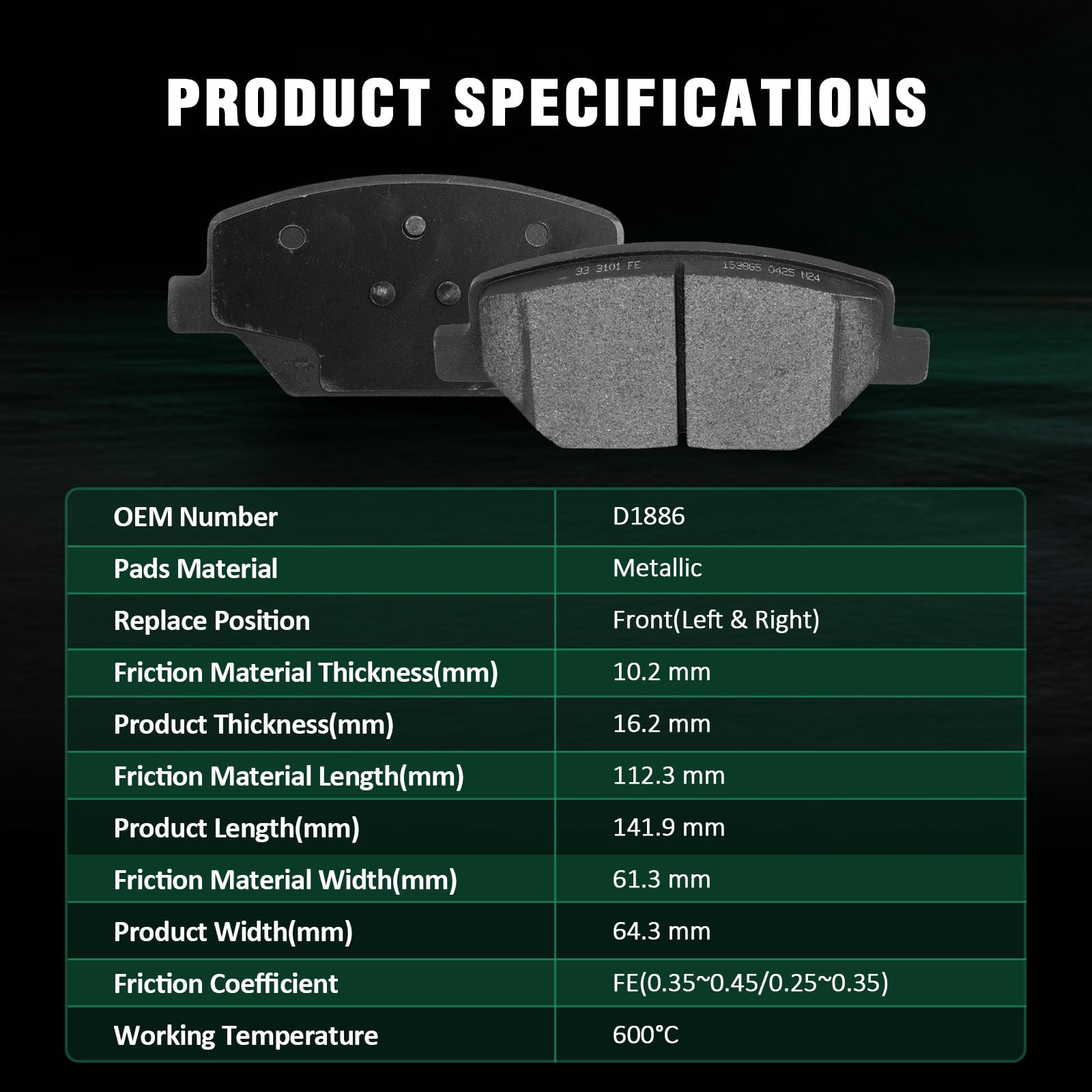 Automuto 4Pcs Front Brake Pads D1886 For Buick Envision 16-20/Lacrosse 17-19/Regal Sportback 18-20/Regal Tourx 18-20,For Cadilla